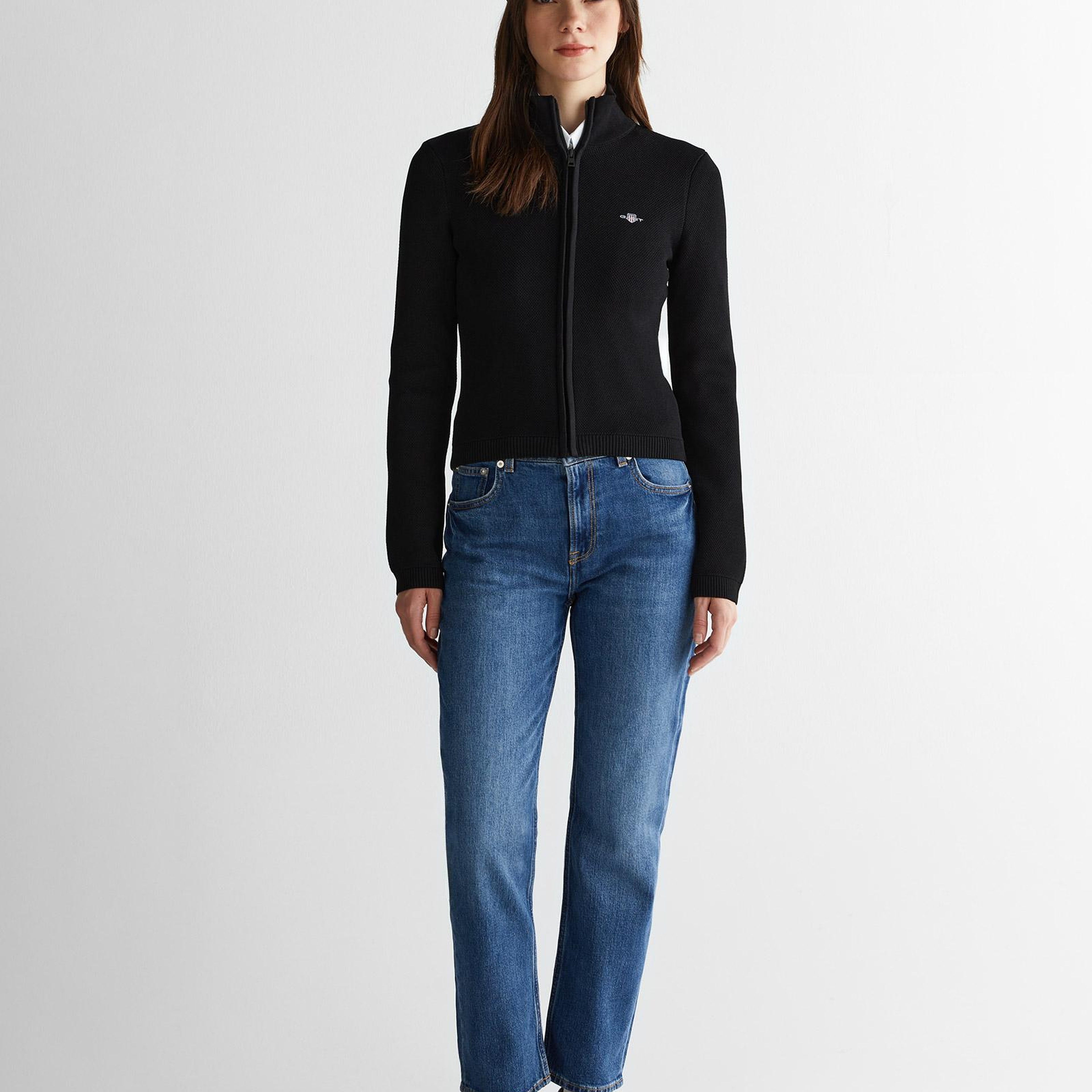 GANT Kadın Siyah Standart Fit Fermuarlı Triko