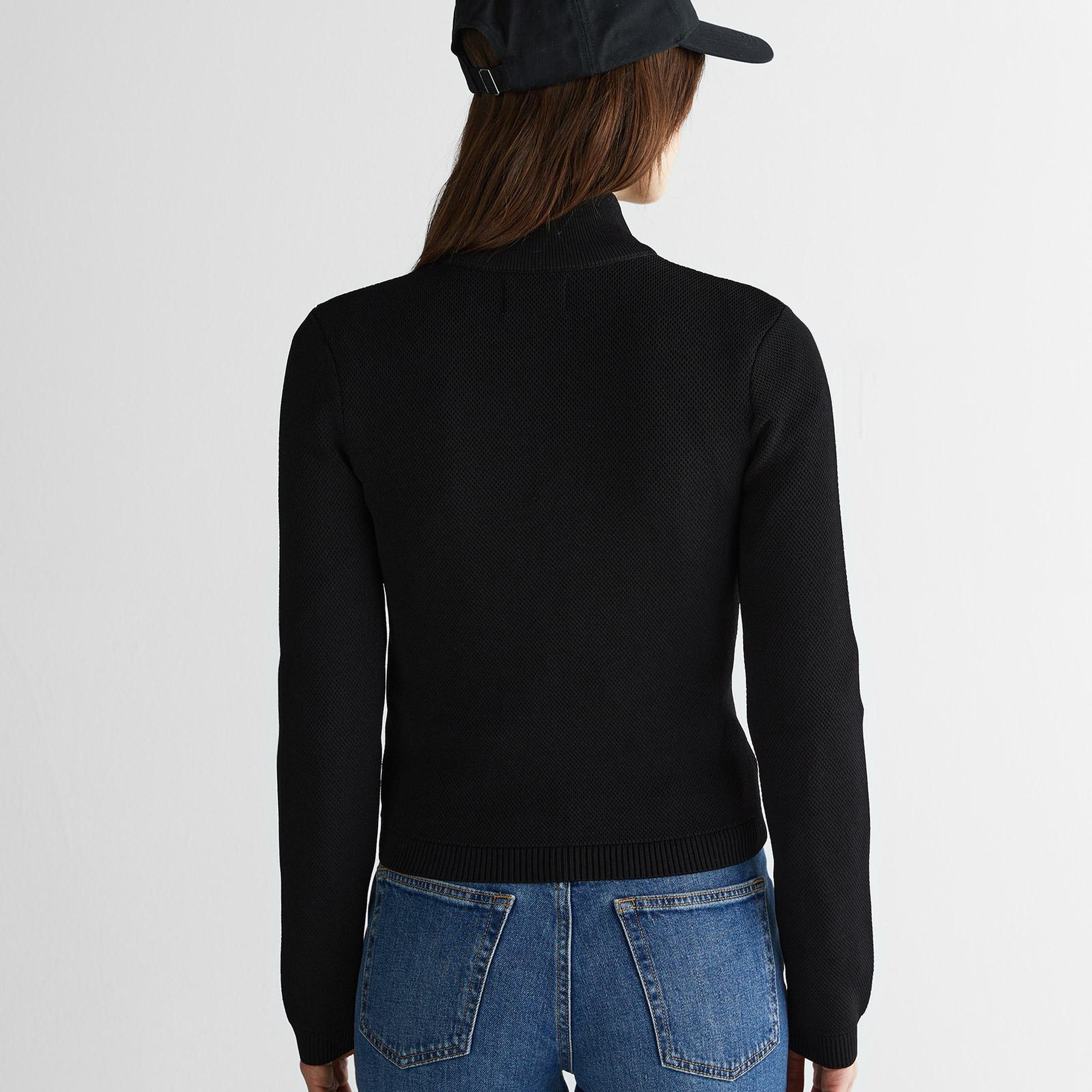 GANT Kadın Siyah Standart Fit Fermuarlı Triko