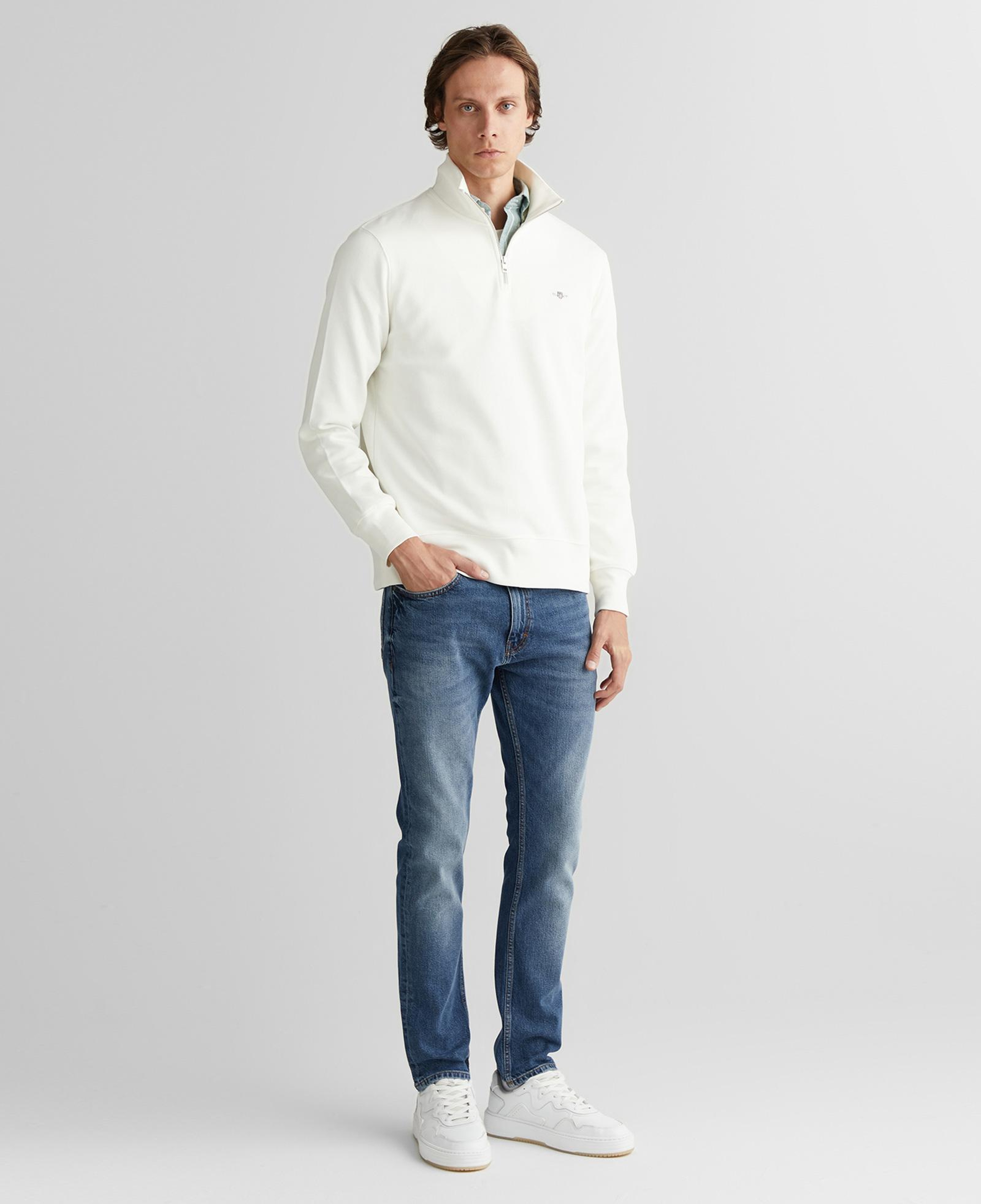 GANT Erkek Beyaz Regular Fit Yarım Fermuarlı Sweatshirt
