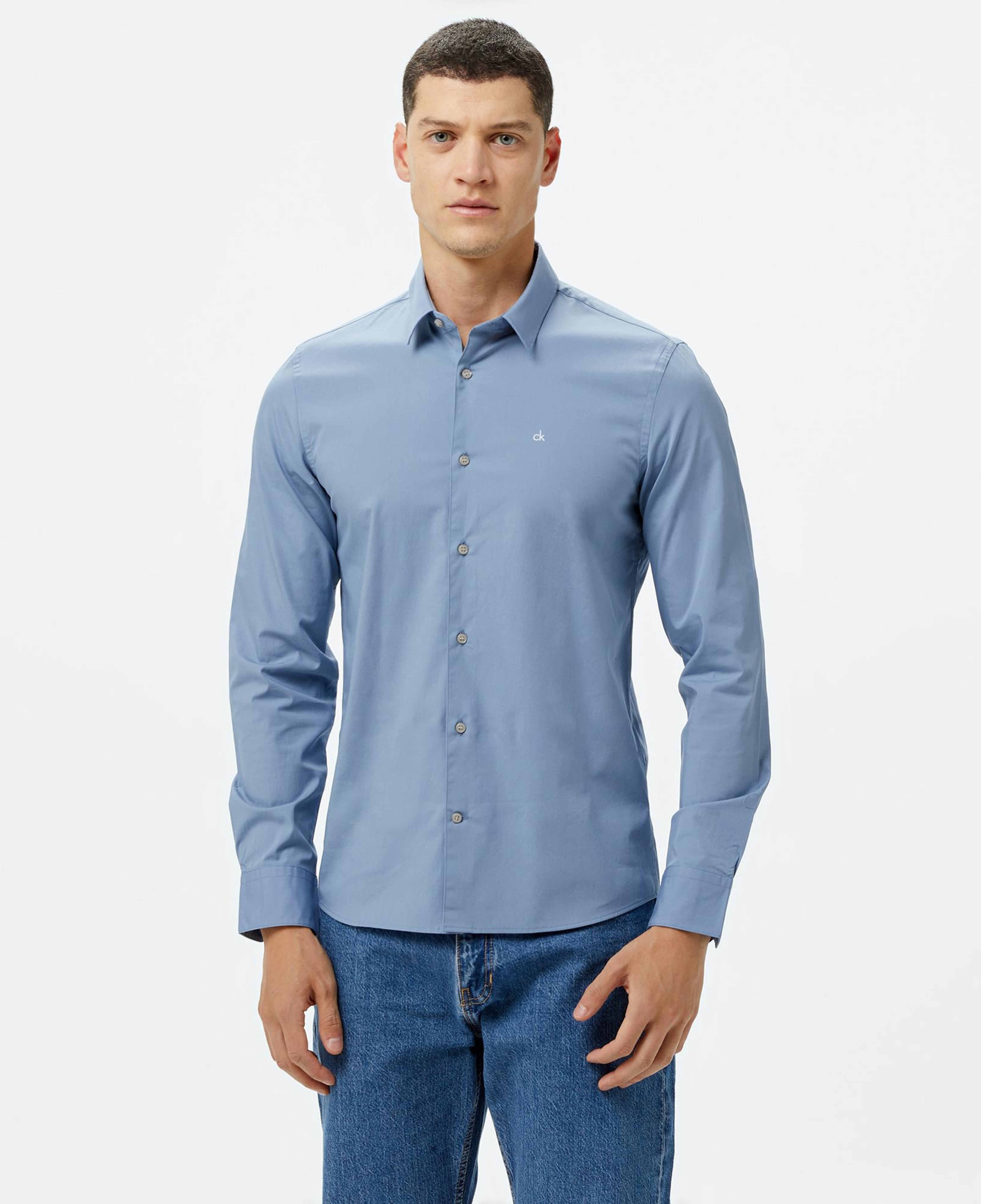 Calvin Klein Poplin Stretch Slim Erkek Mavi Gömlek