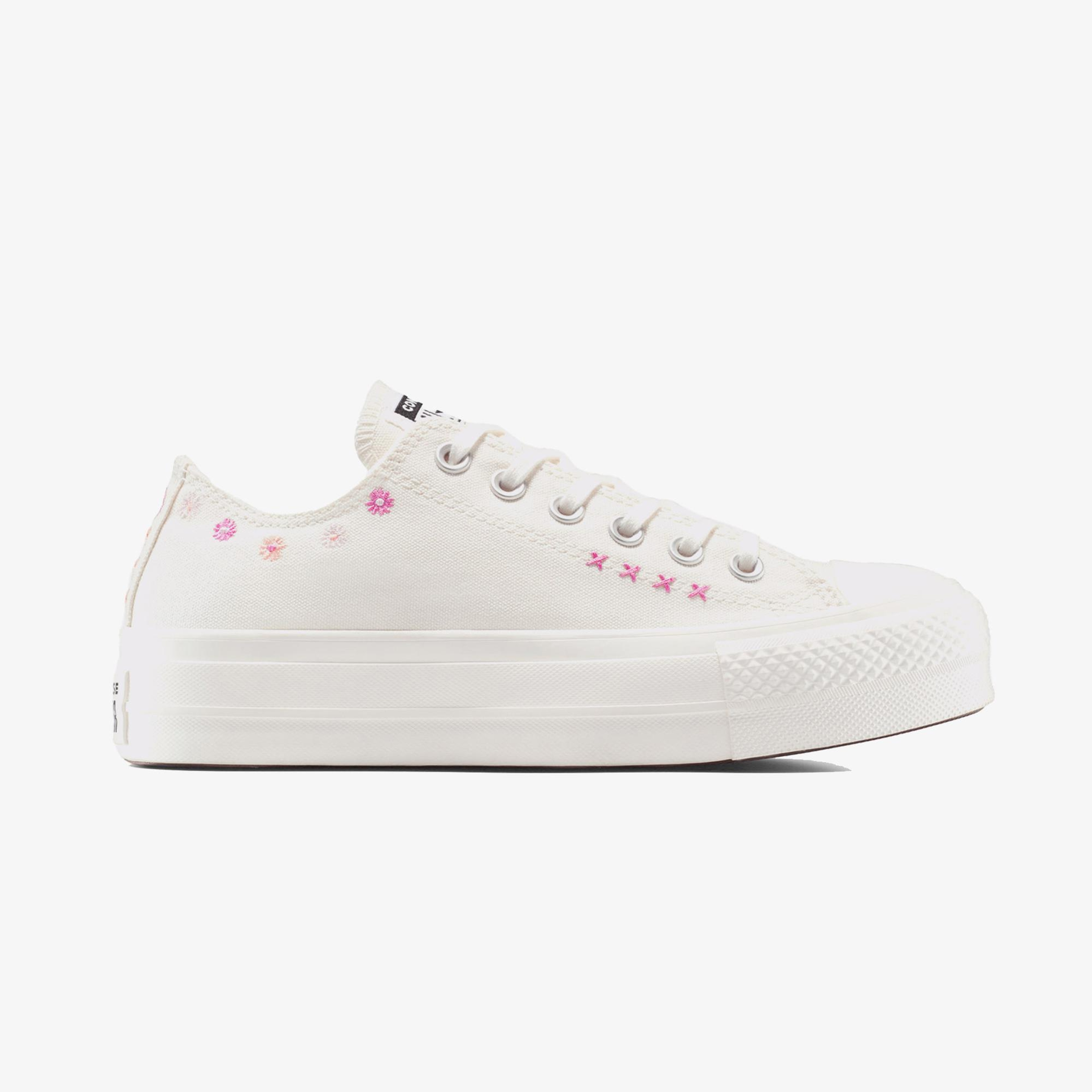 Convese Chuck Taylor All Star Lift Floral Embroidery Low Top Unisex Krem Sneaker