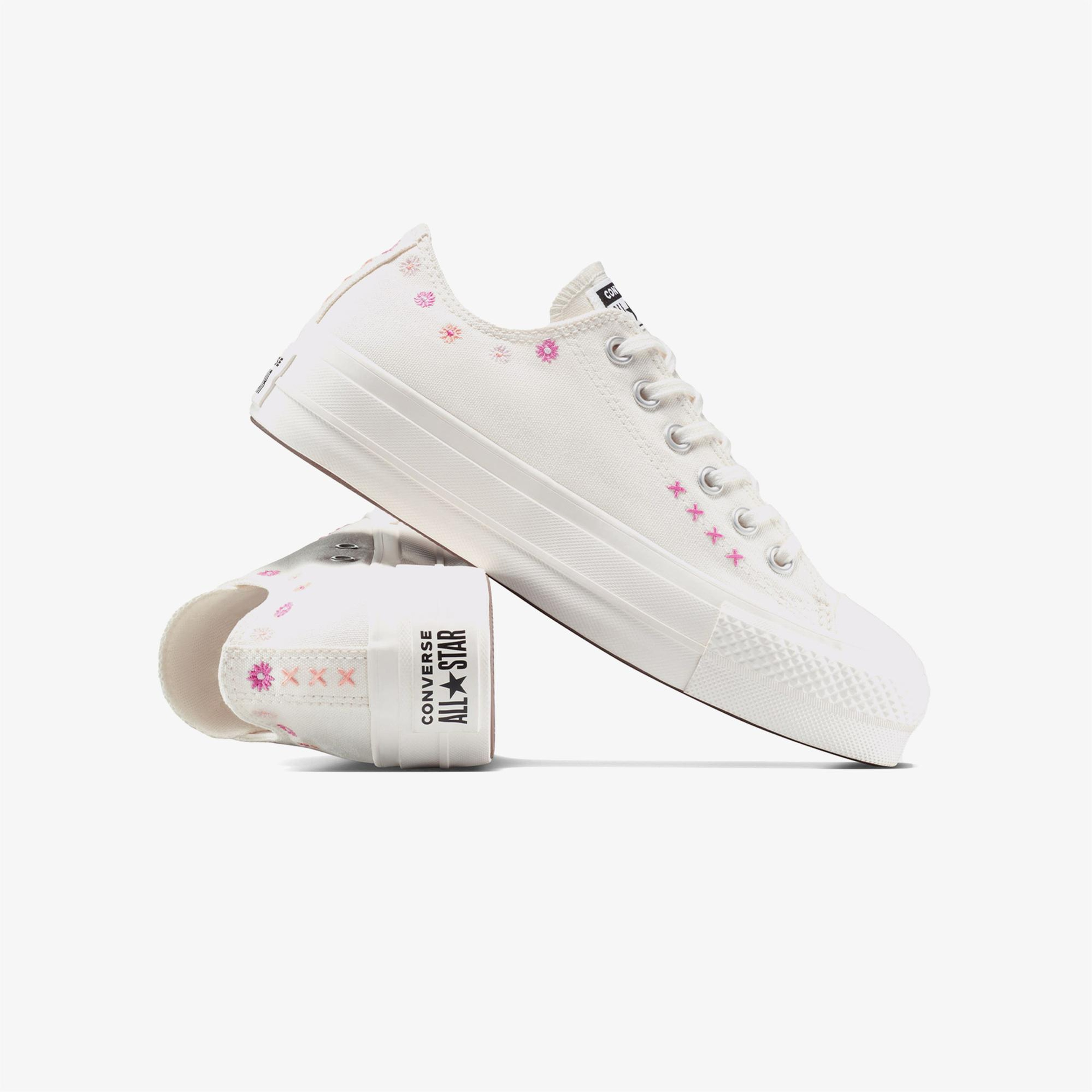 Convese Chuck Taylor All Star Lift Floral Embroidery Low Top Unisex Krem Sneaker