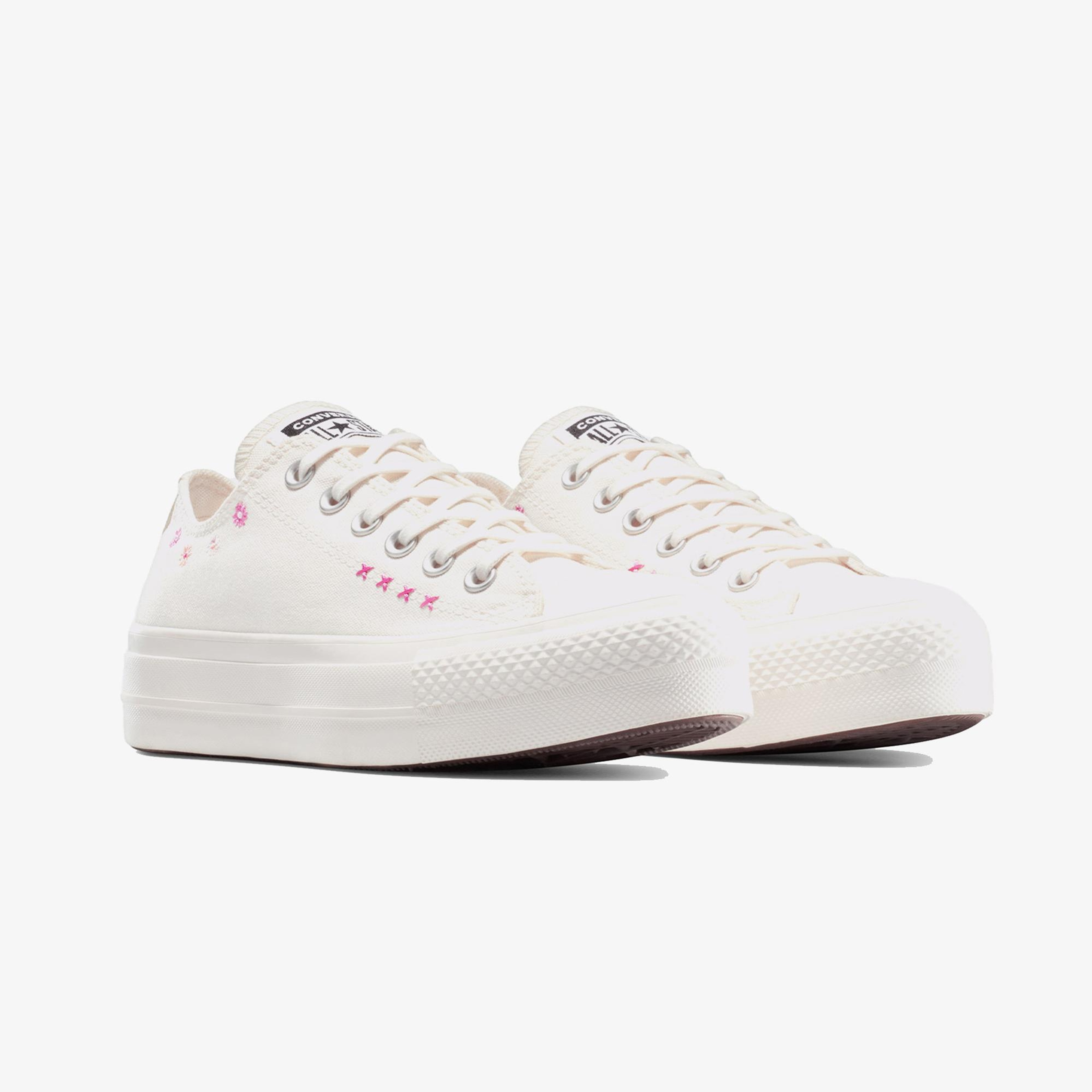 Convese Chuck Taylor All Star Lift Floral Embroidery Low Top Unisex Krem Sneaker
