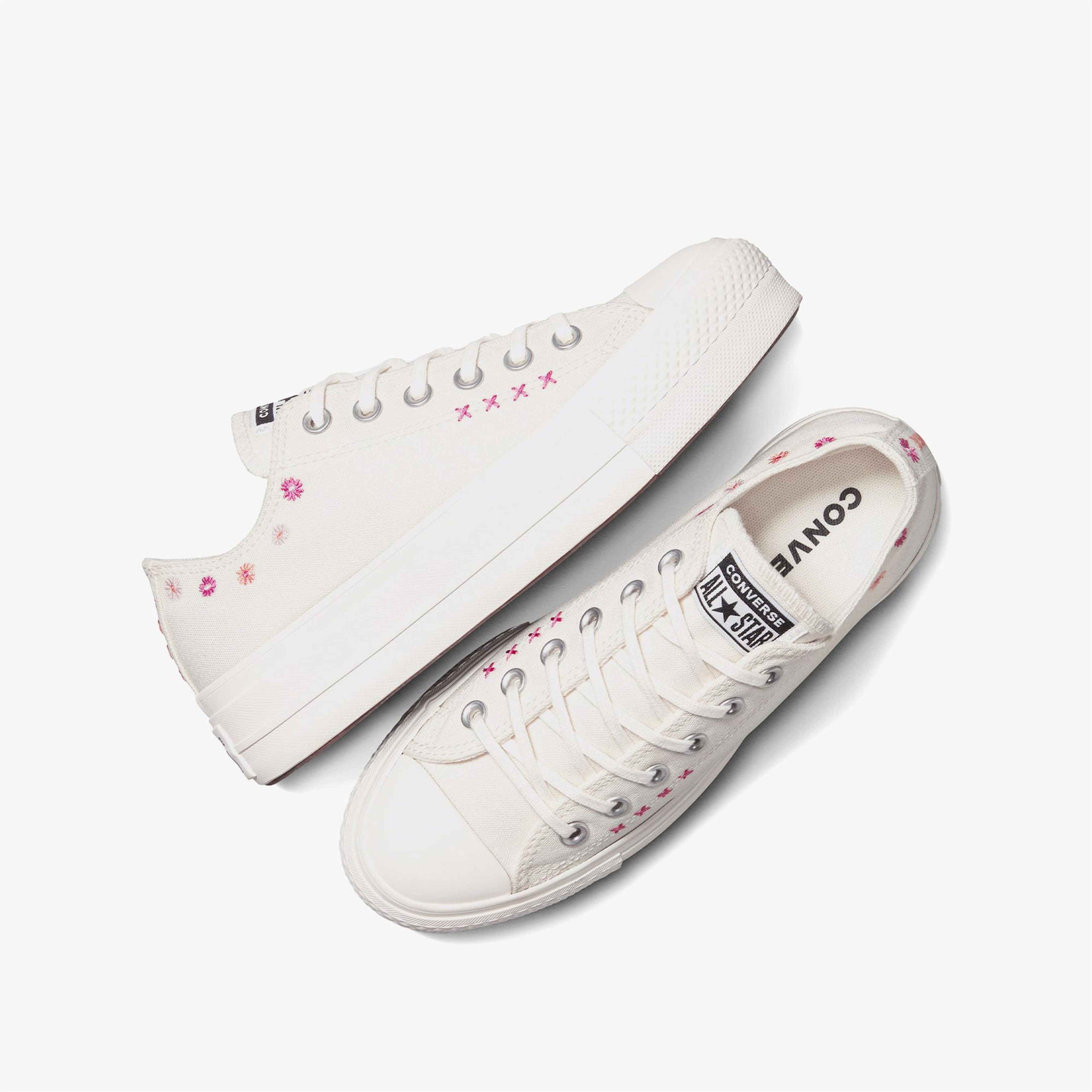 Convese Chuck Taylor All Star Lift Floral Embroidery Low Top Unisex Krem Sneaker