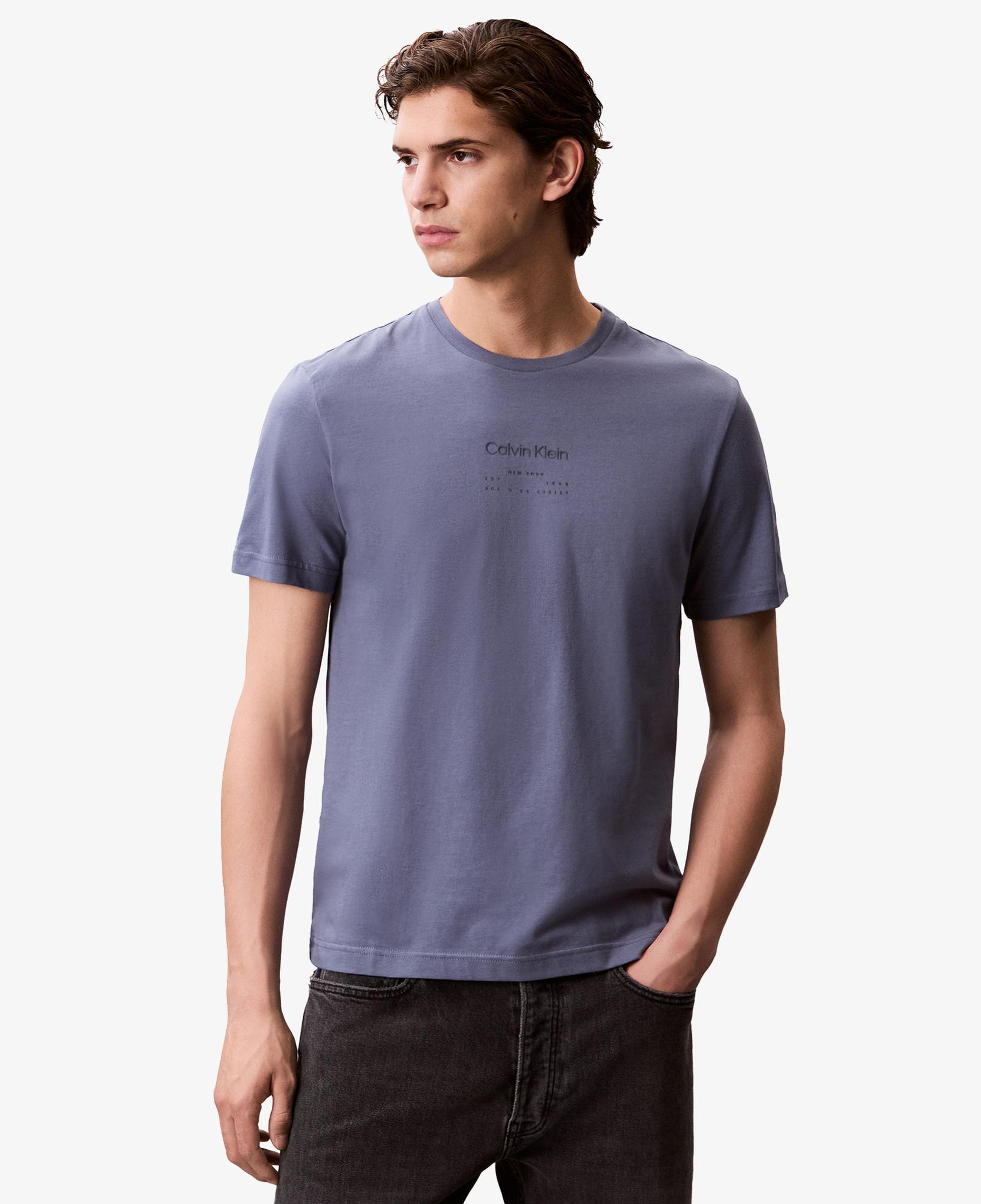 Calvin Klein Raised Editorial Logo Erkek Gri T-Shirt