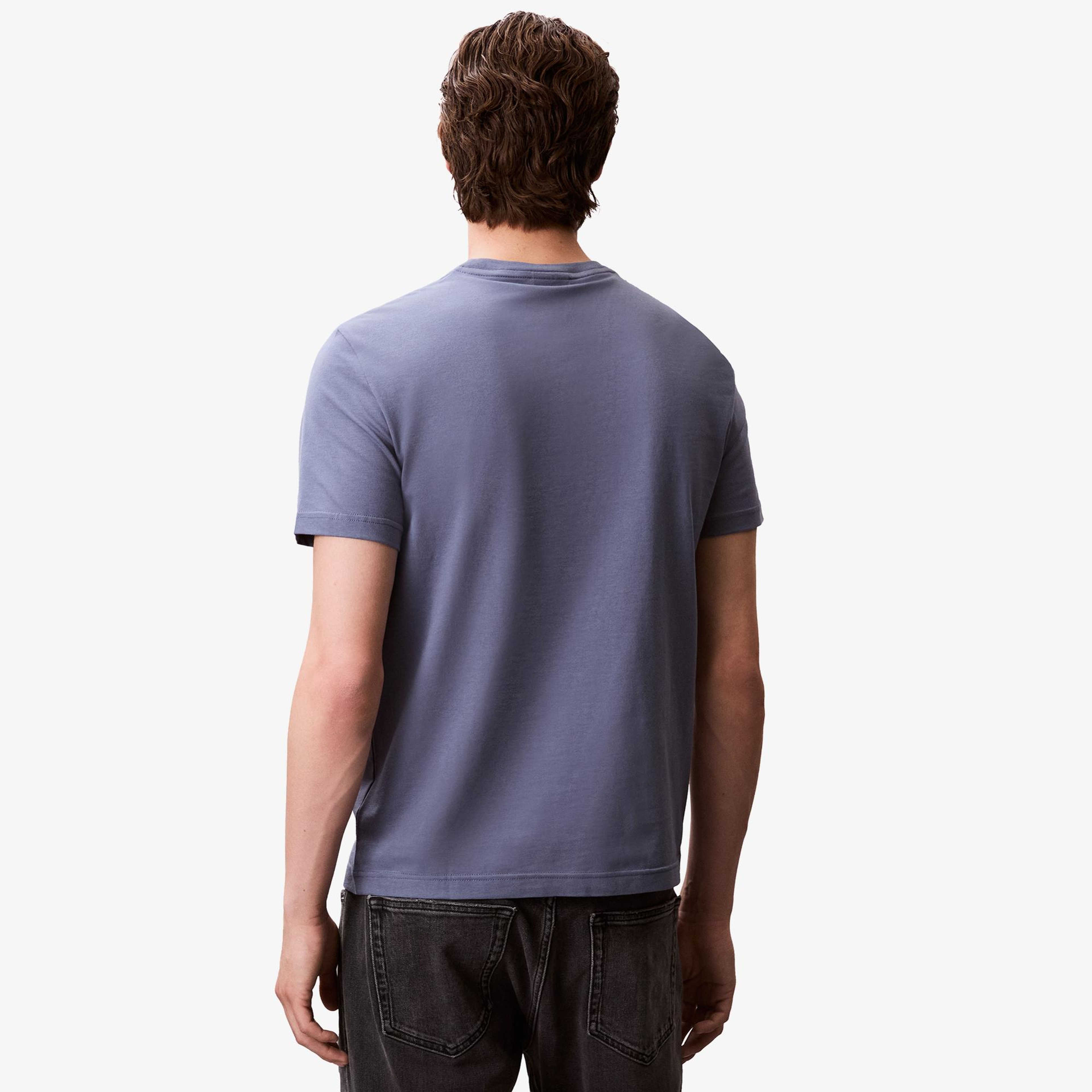 Calvin Klein Raised Editorial Logo Erkek Gri T-Shirt