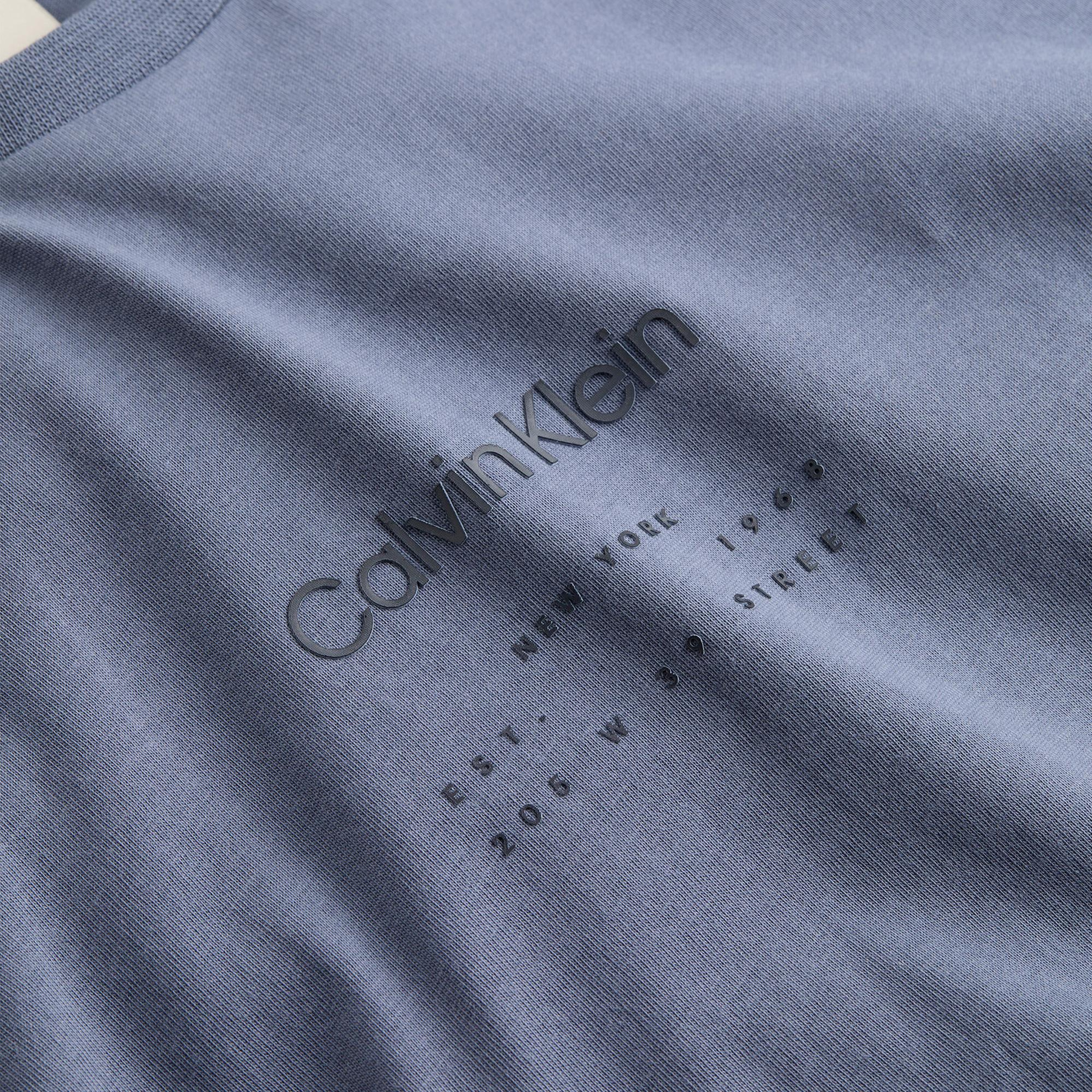 Calvin Klein Raised Editorial Logo Erkek Gri T-Shirt
