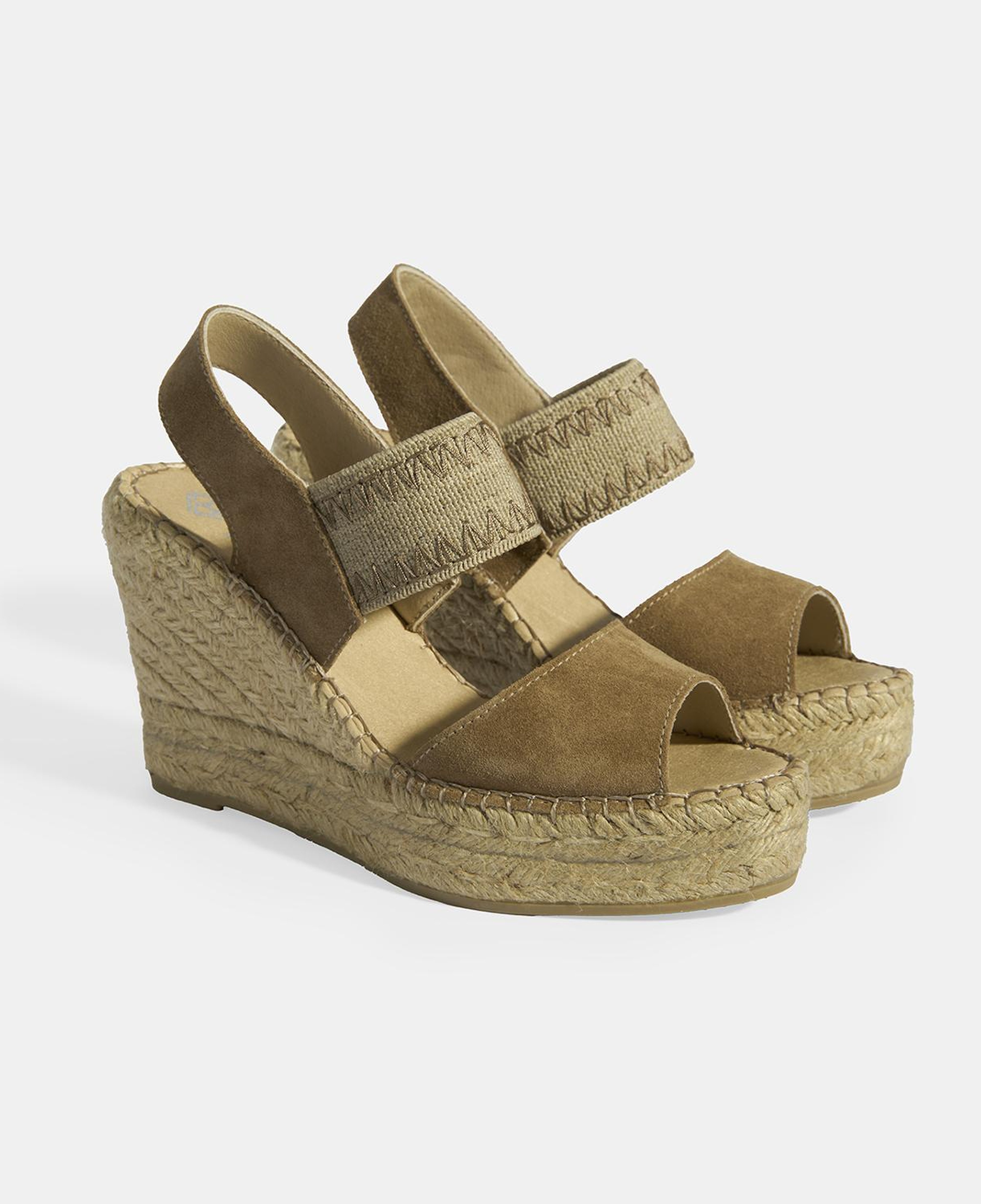 Bej Kadın Lastik Bantlı Slingback Dolgu Topuklu Süet Espadril