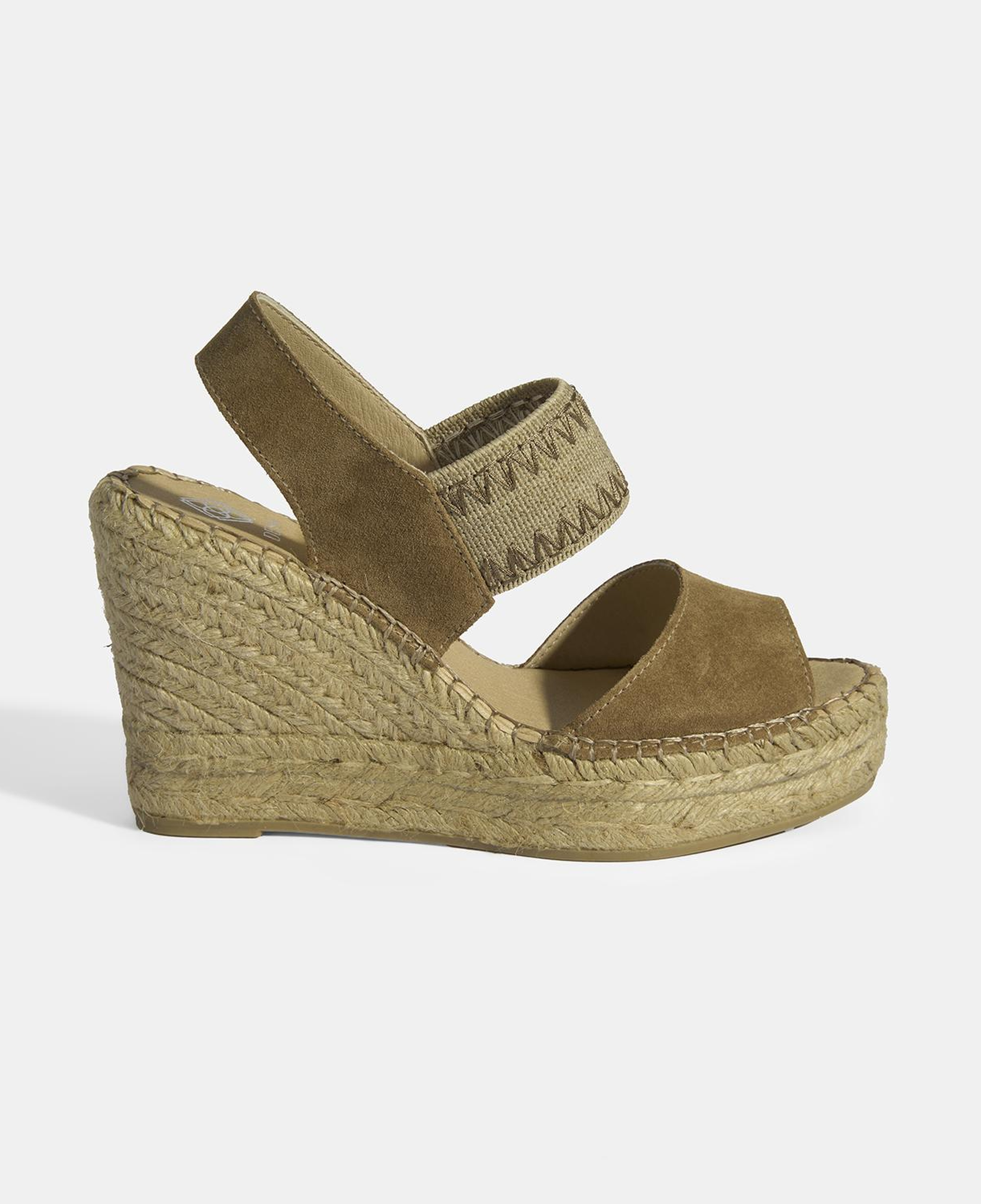 Bej Kadın Lastik Bantlı Slingback Dolgu Topuklu Süet Espadril