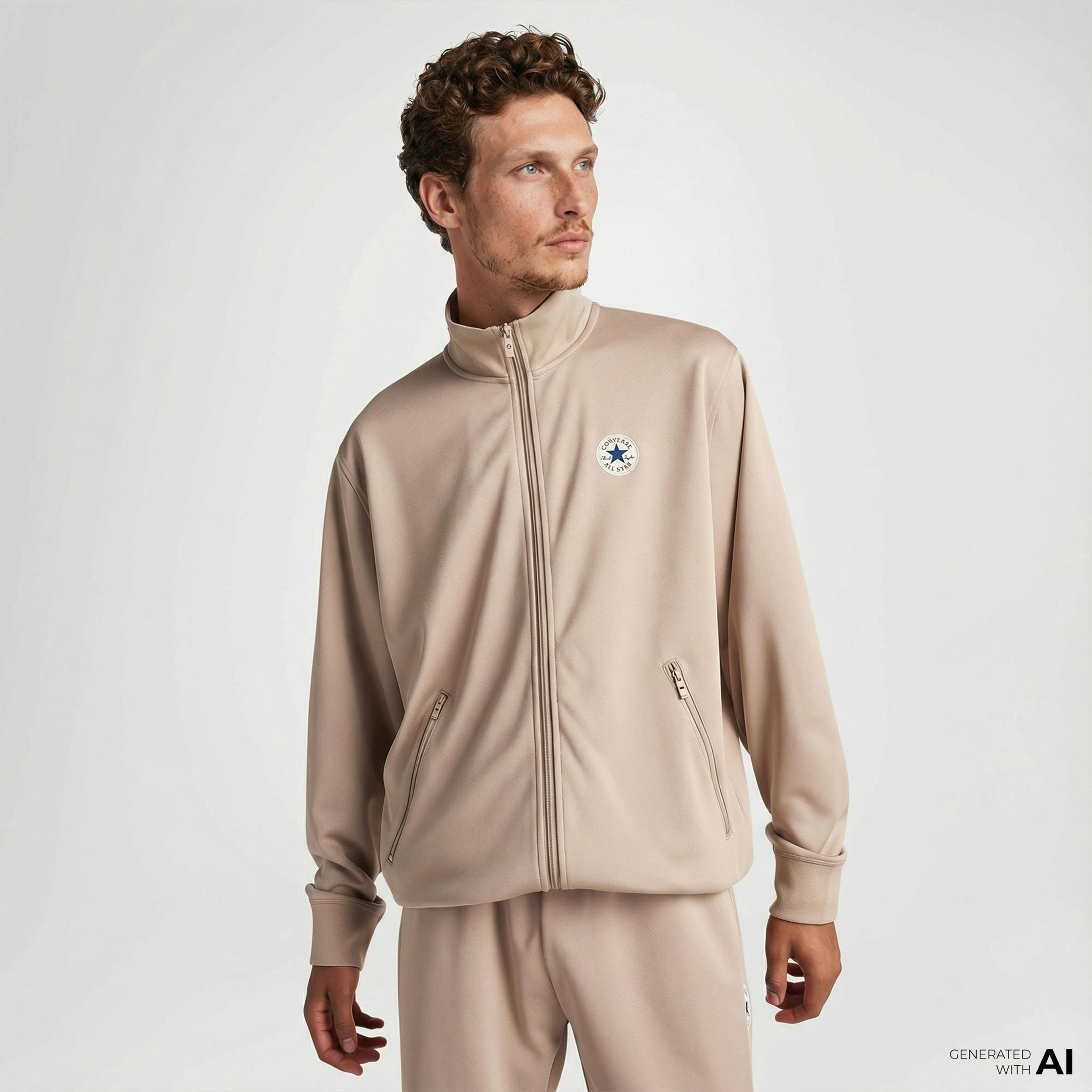 Converse Erkek Grafik Baskılı Bej Eşofman Üstü