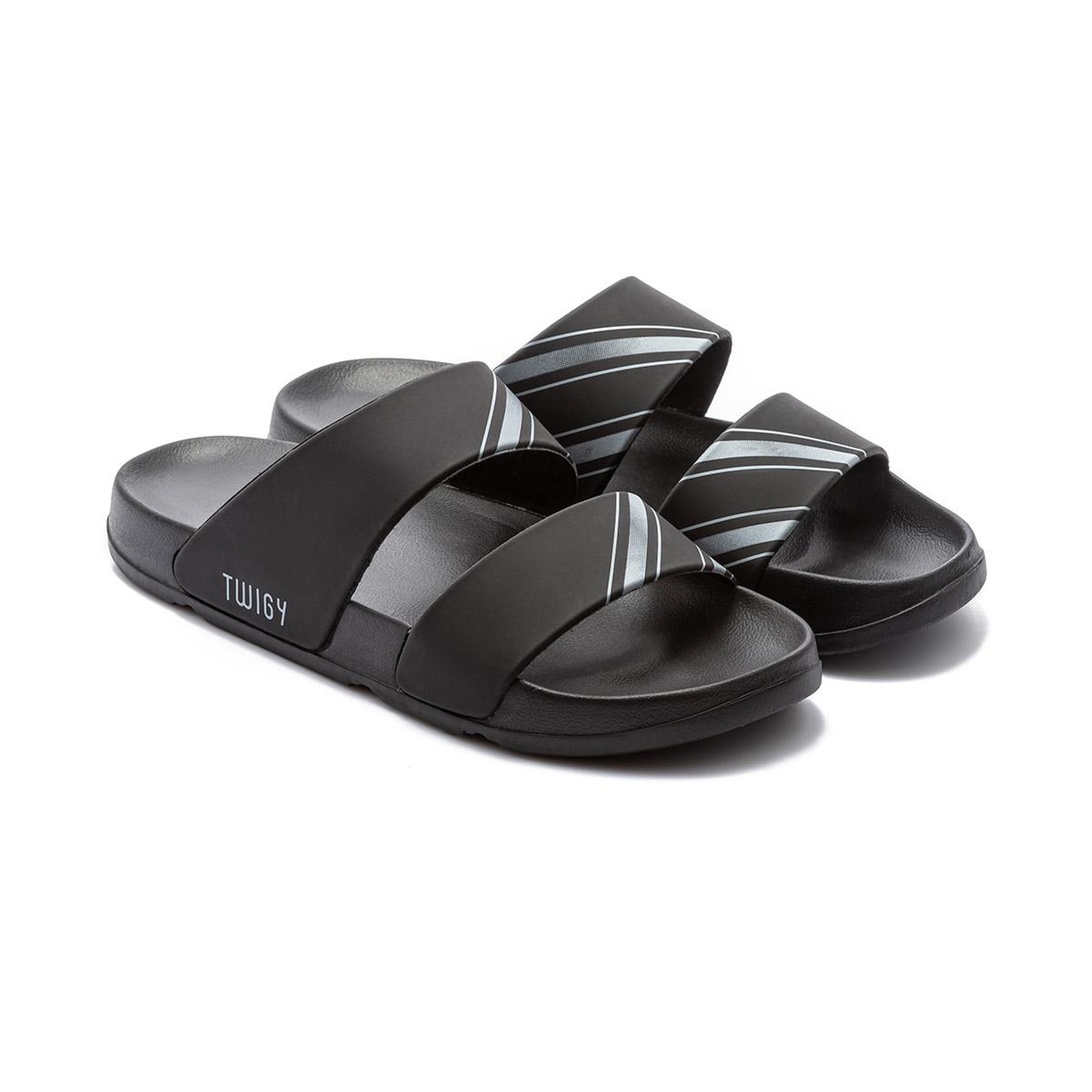 Kevin Gri Çizgili Erkek Terlik Siyah 40/45