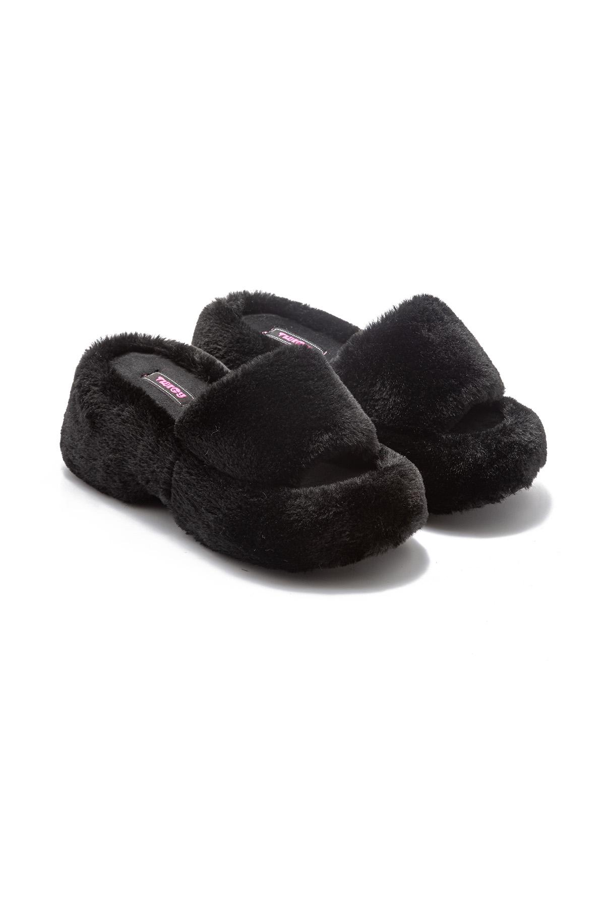 Lili Peluş Kadın Topuklu Ev Terliği Siyah 36/40