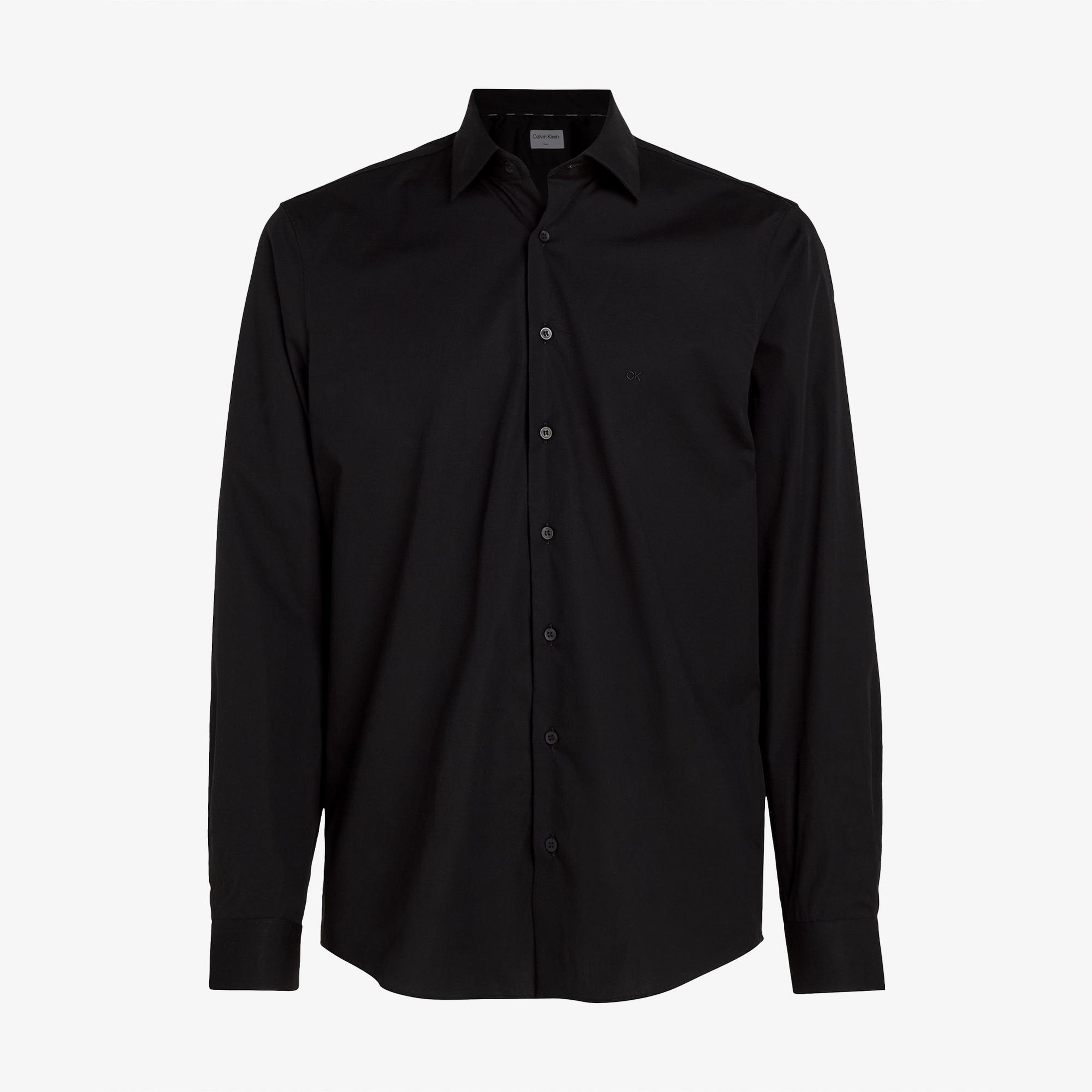 Calvin Klein Poplin Stretch Regular Erkek Siyah Gömlek