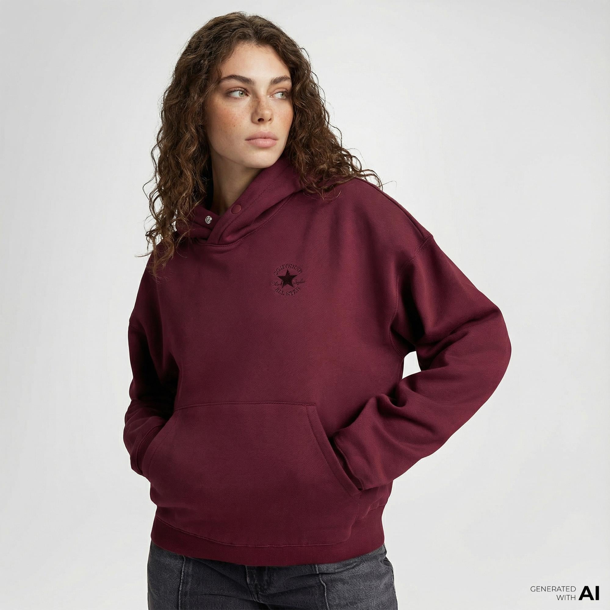 Converse Kadın Oversize Fit Bordo Hoodie