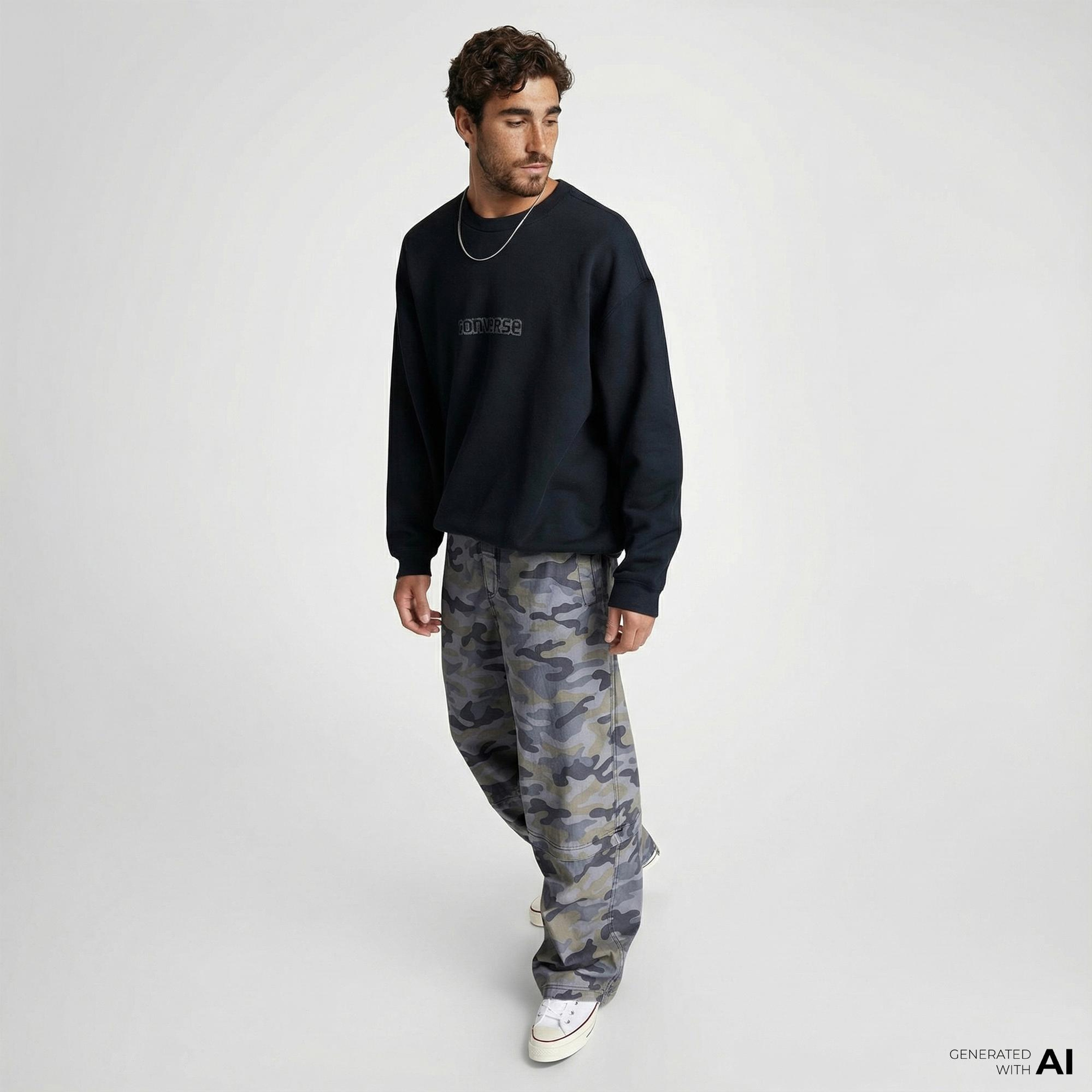 Converse Erkek Loose Fit Baskılı Siyah Sweatshirt