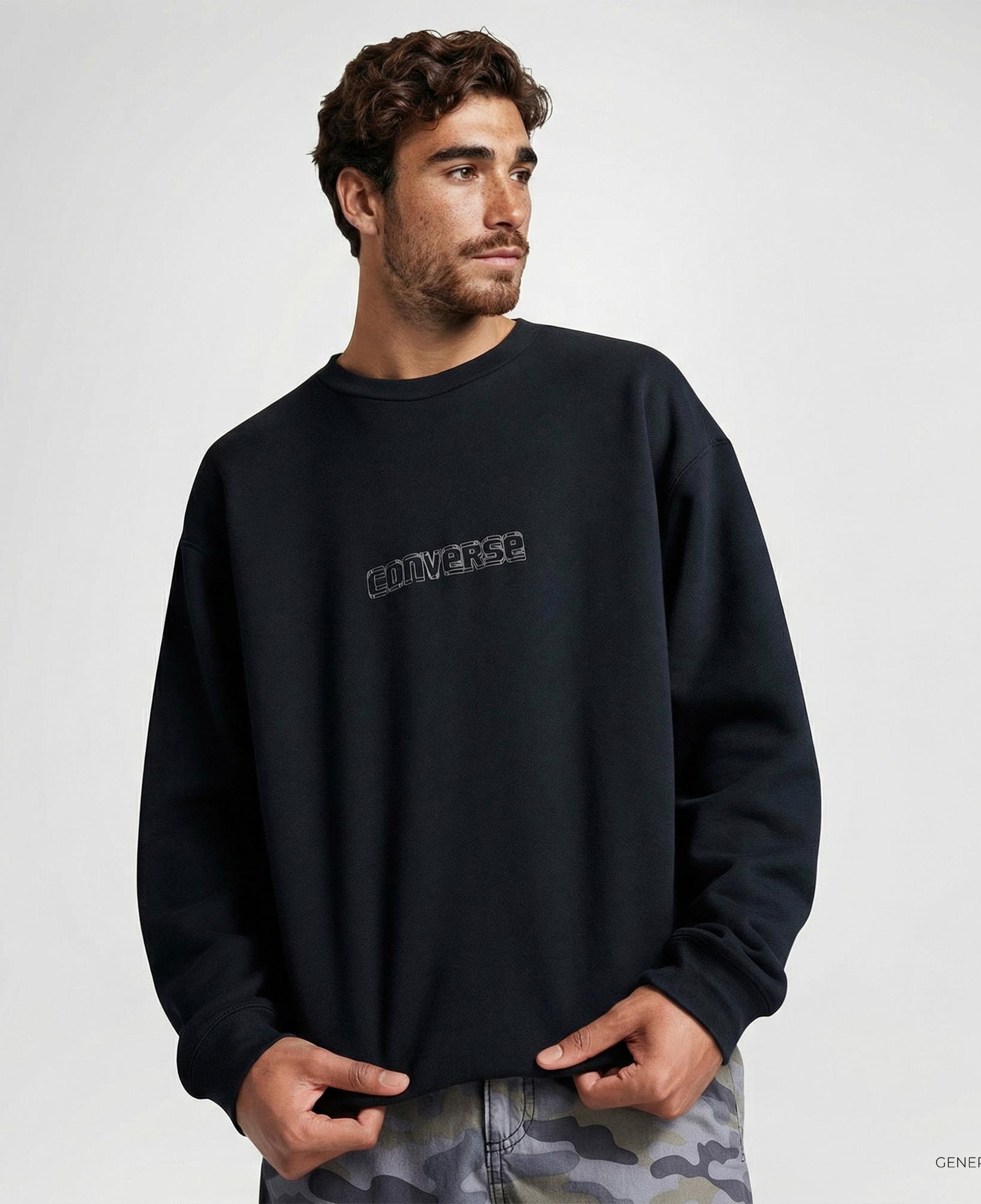 Converse Erkek Loose Fit Baskılı Siyah Sweatshirt