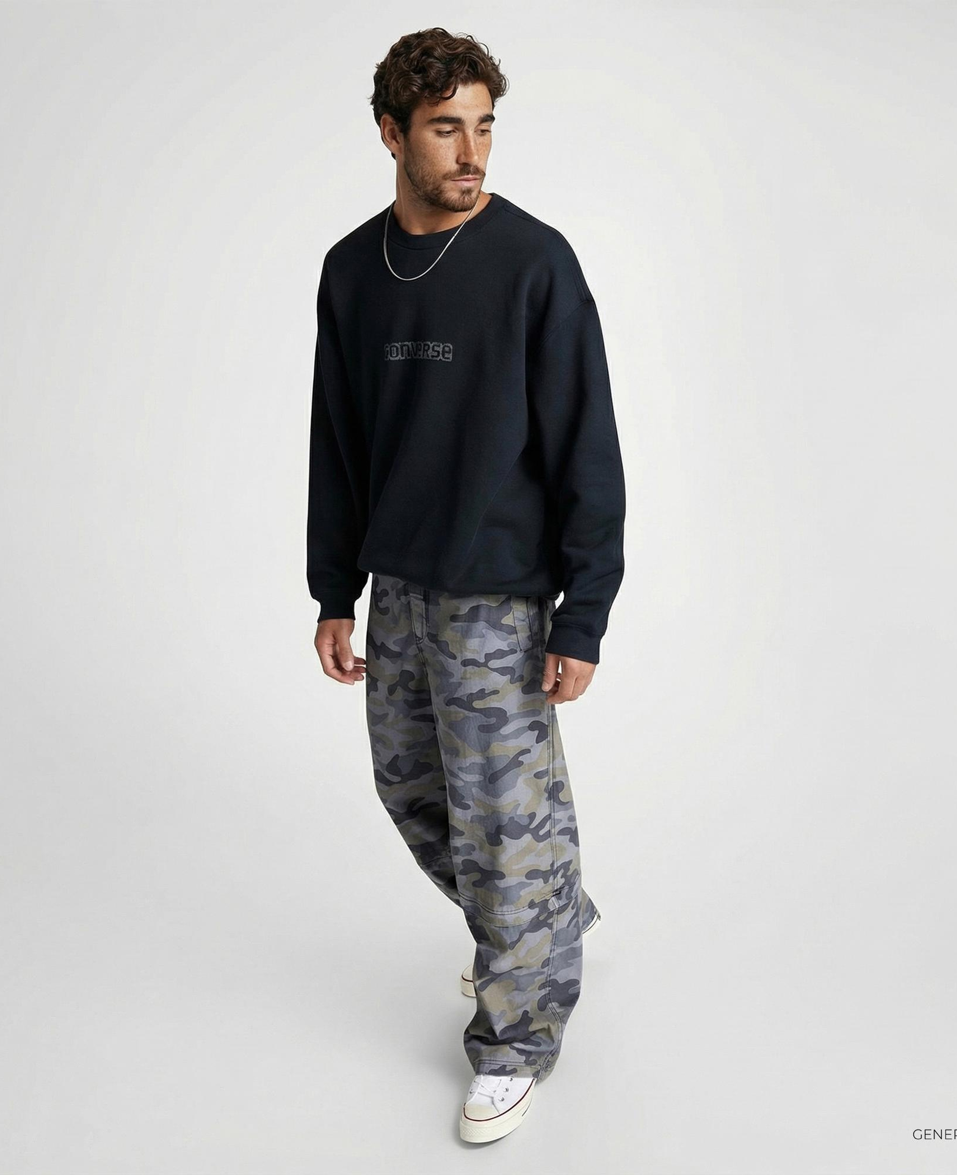 Converse Erkek Loose Fit Baskılı Siyah Sweatshirt