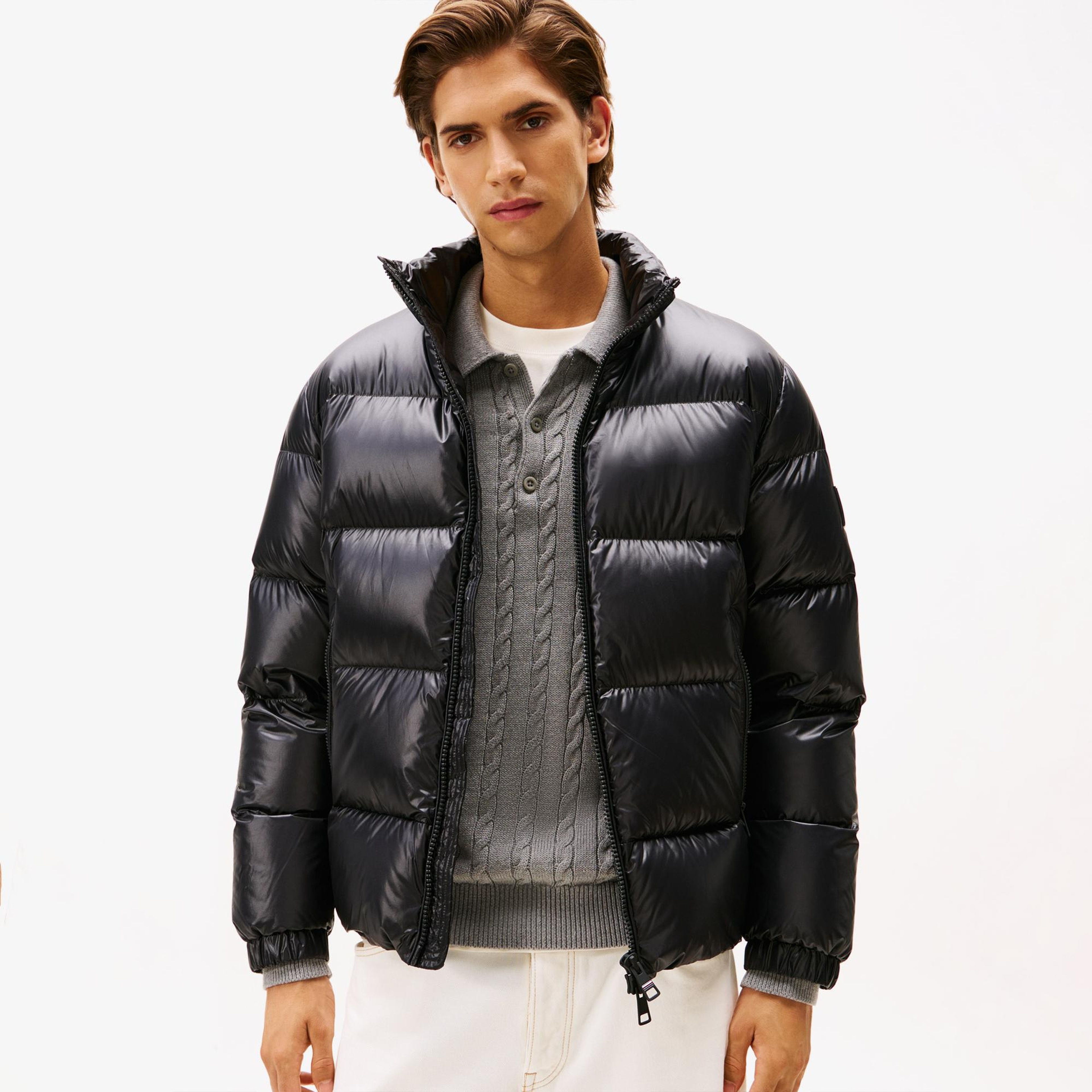 Tommy Hilfiger Shiny Down Stand Erkek Şişme Siyah Mont