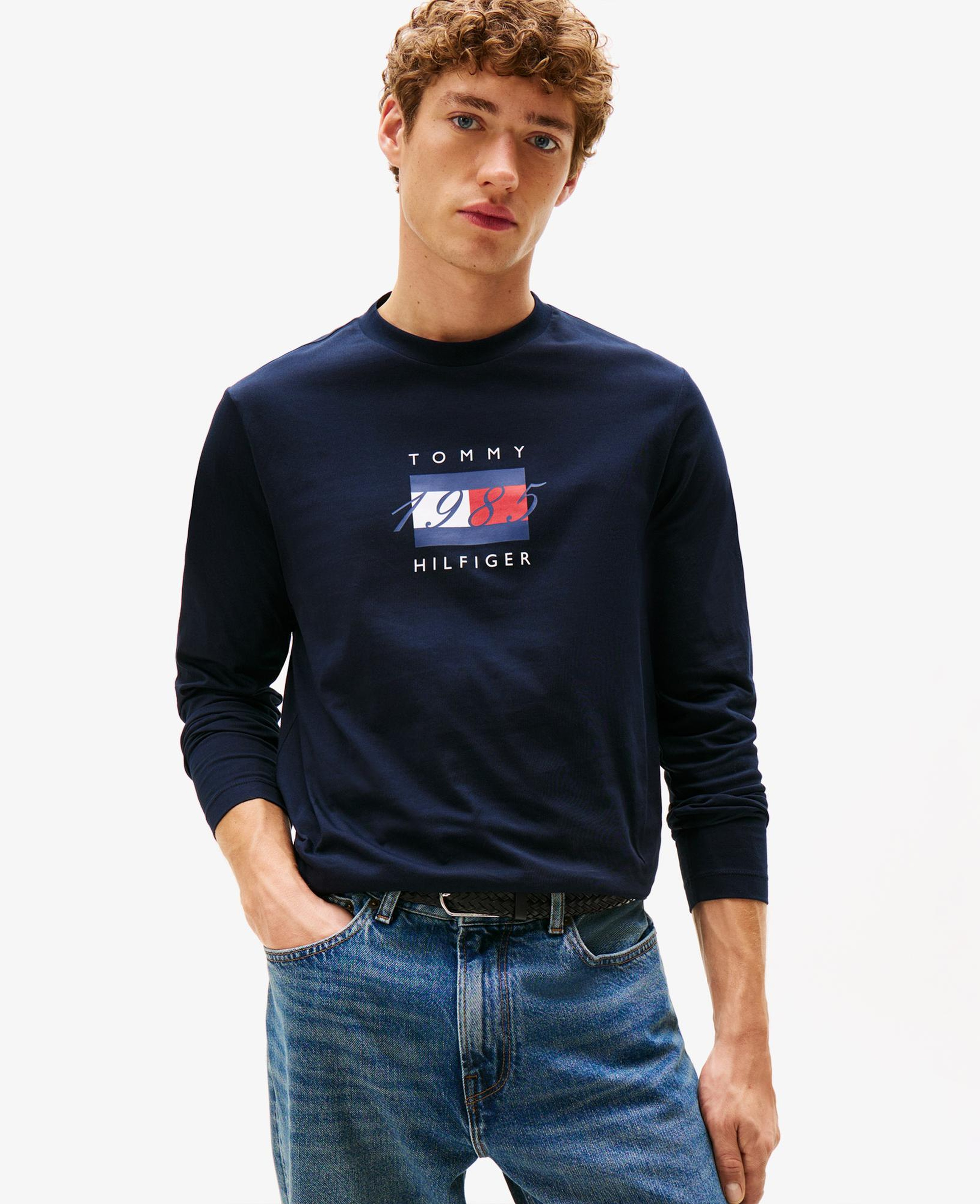 Tommy Hilfiger Linear Flag Graphic Erkek Uzun Kollu Lacivert T-Shirt
