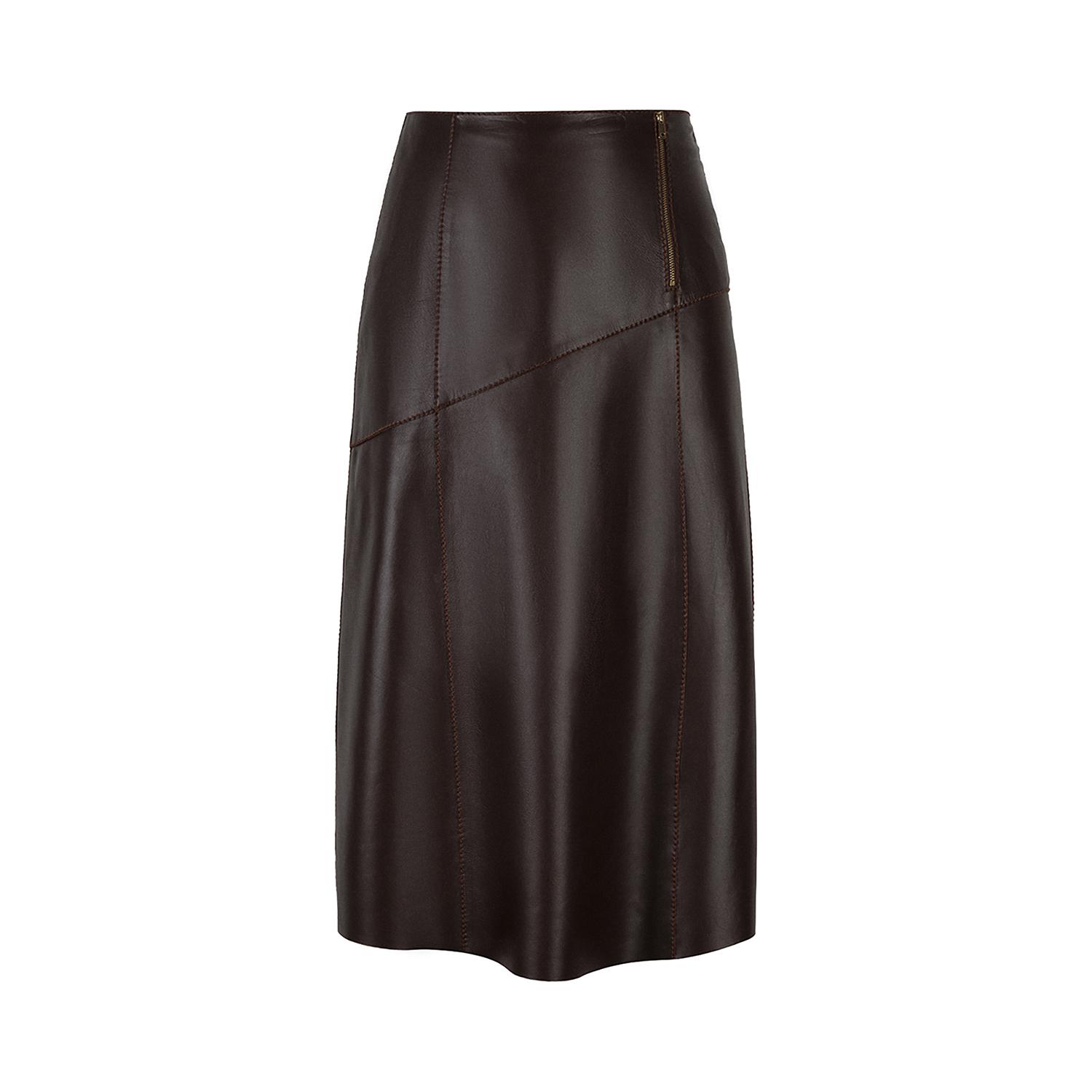 Kadın Koyu Kahve Midi Boy Deri Etek