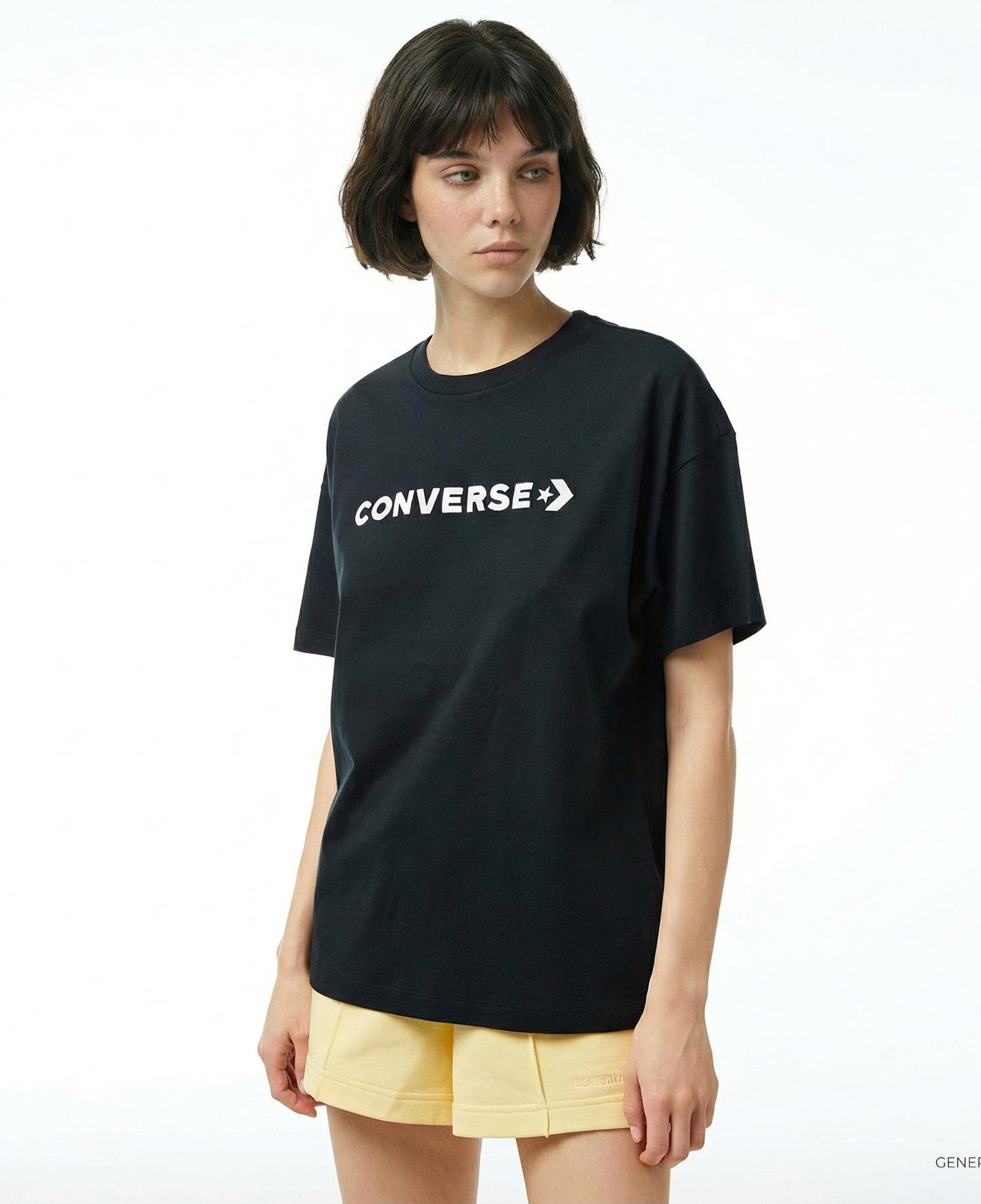 Converse Wordmark Relaxed Fit Baskılı Kadın Siyah T-Shirt