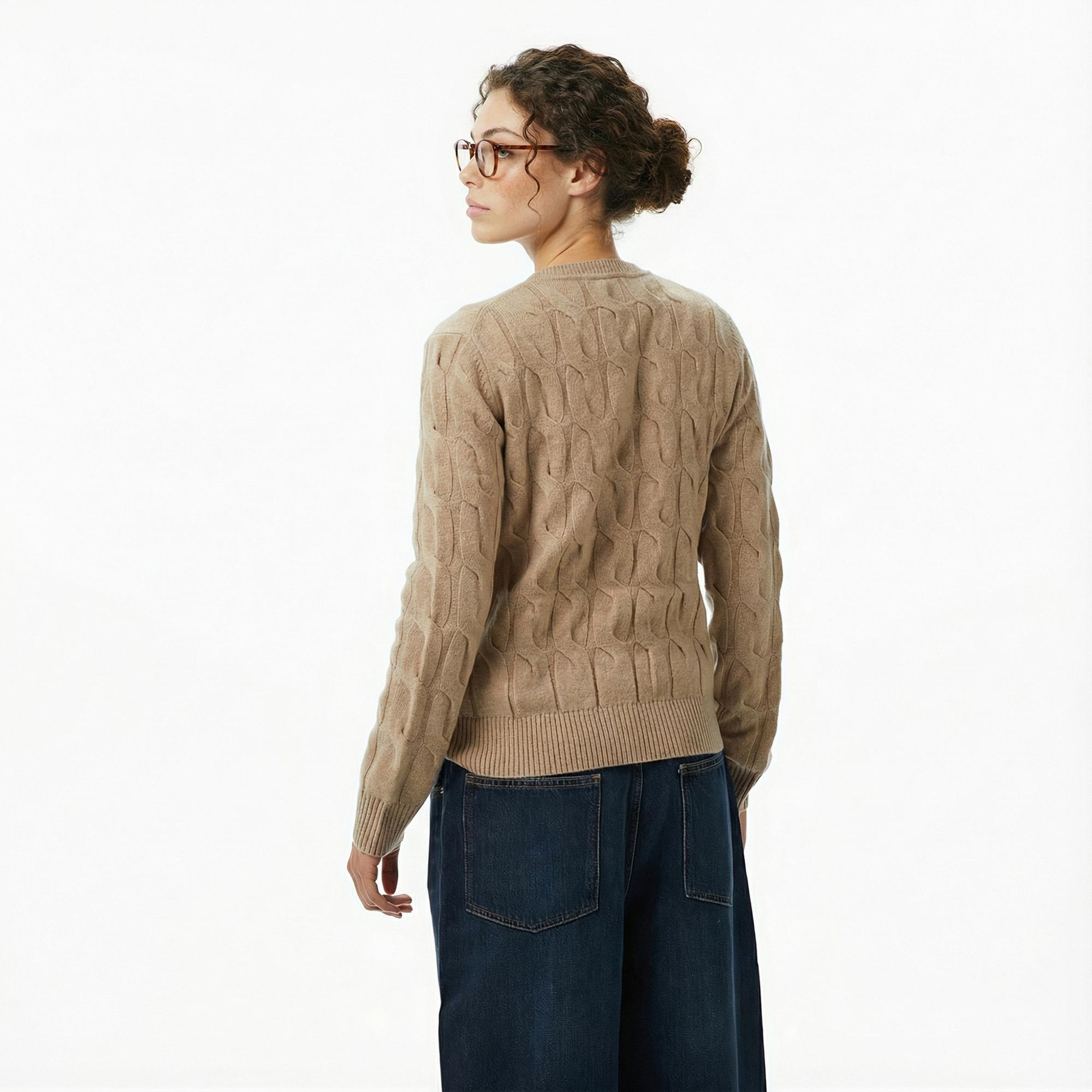 Tommy Hilfiger Soft Wool Cable Cardigan Kadın Bej Hırka