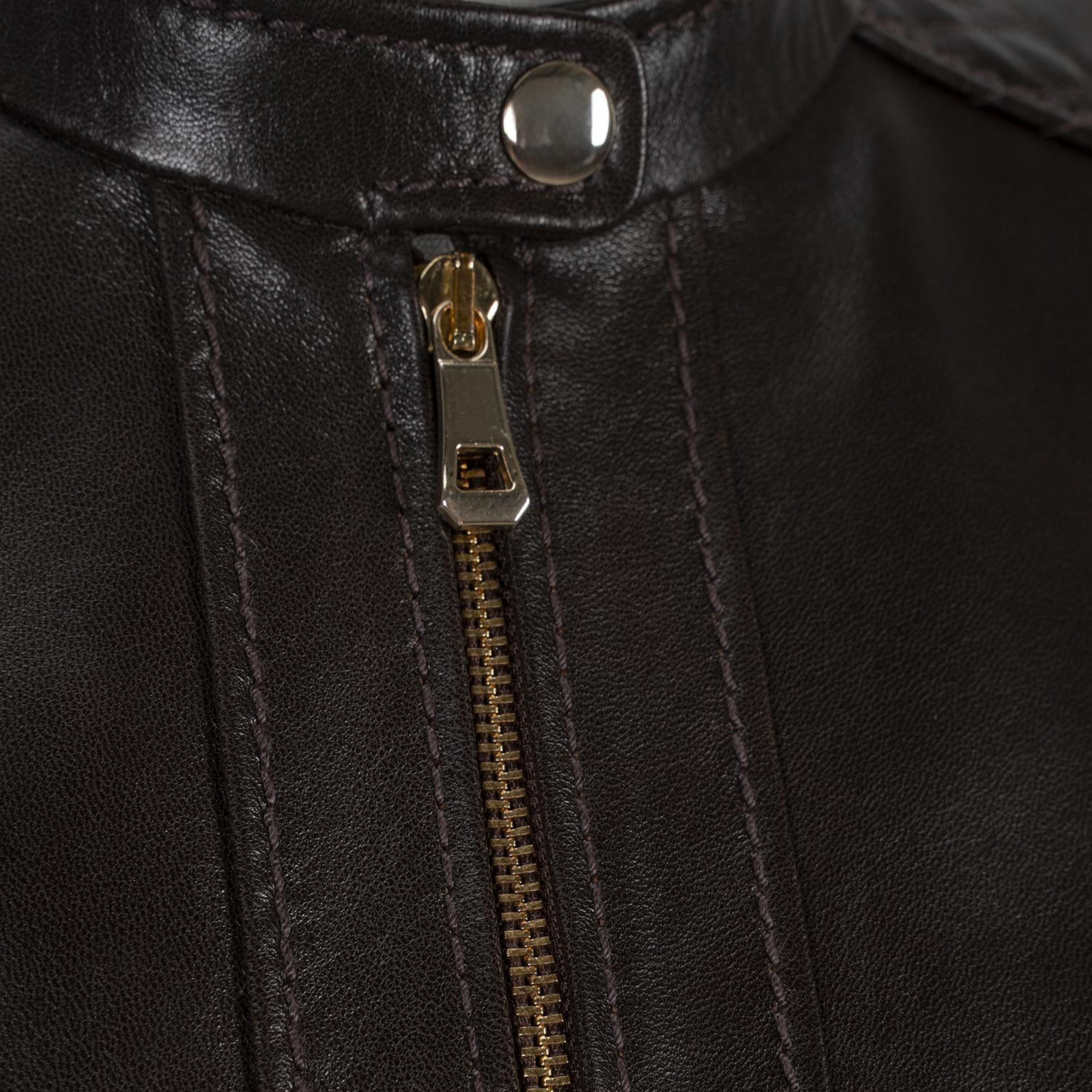 Kadın Koyu Kahve Hakim Yakalı Fit Deri Ceket