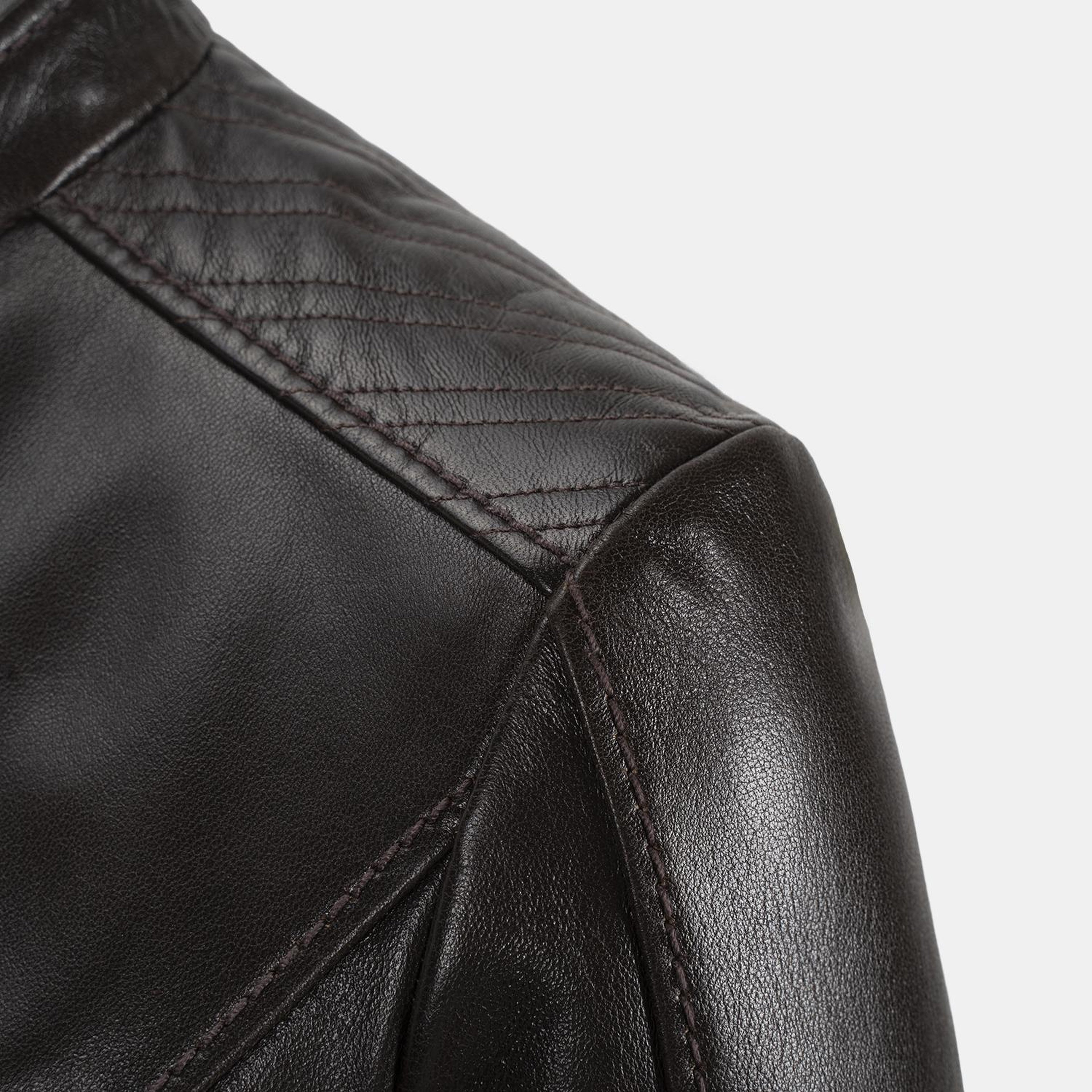 Kadın Koyu Kahve Hakim Yakalı Fit Deri Ceket