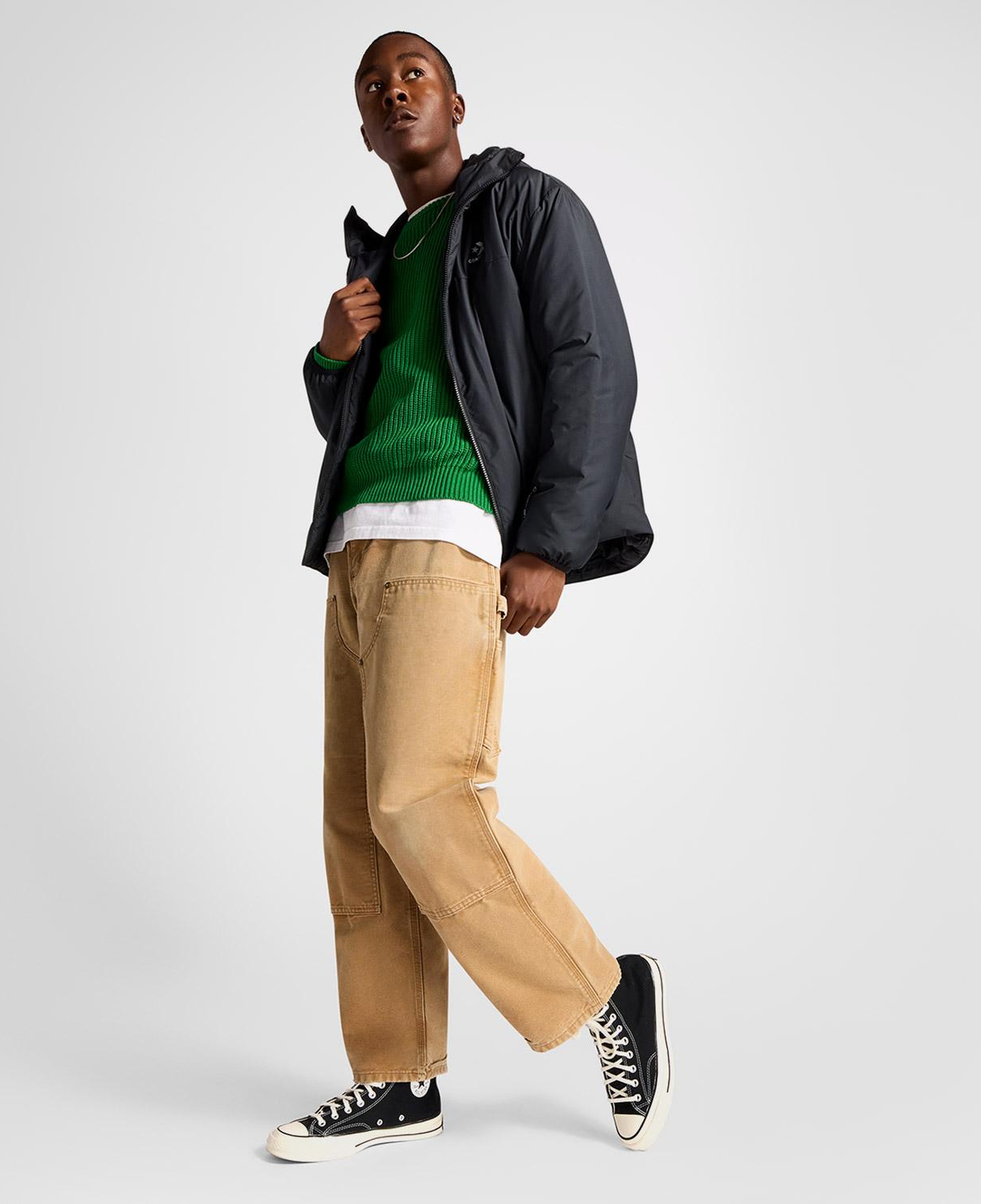 Converse Erkek Kapüşonlu Renk Bloklu Siyah Mont