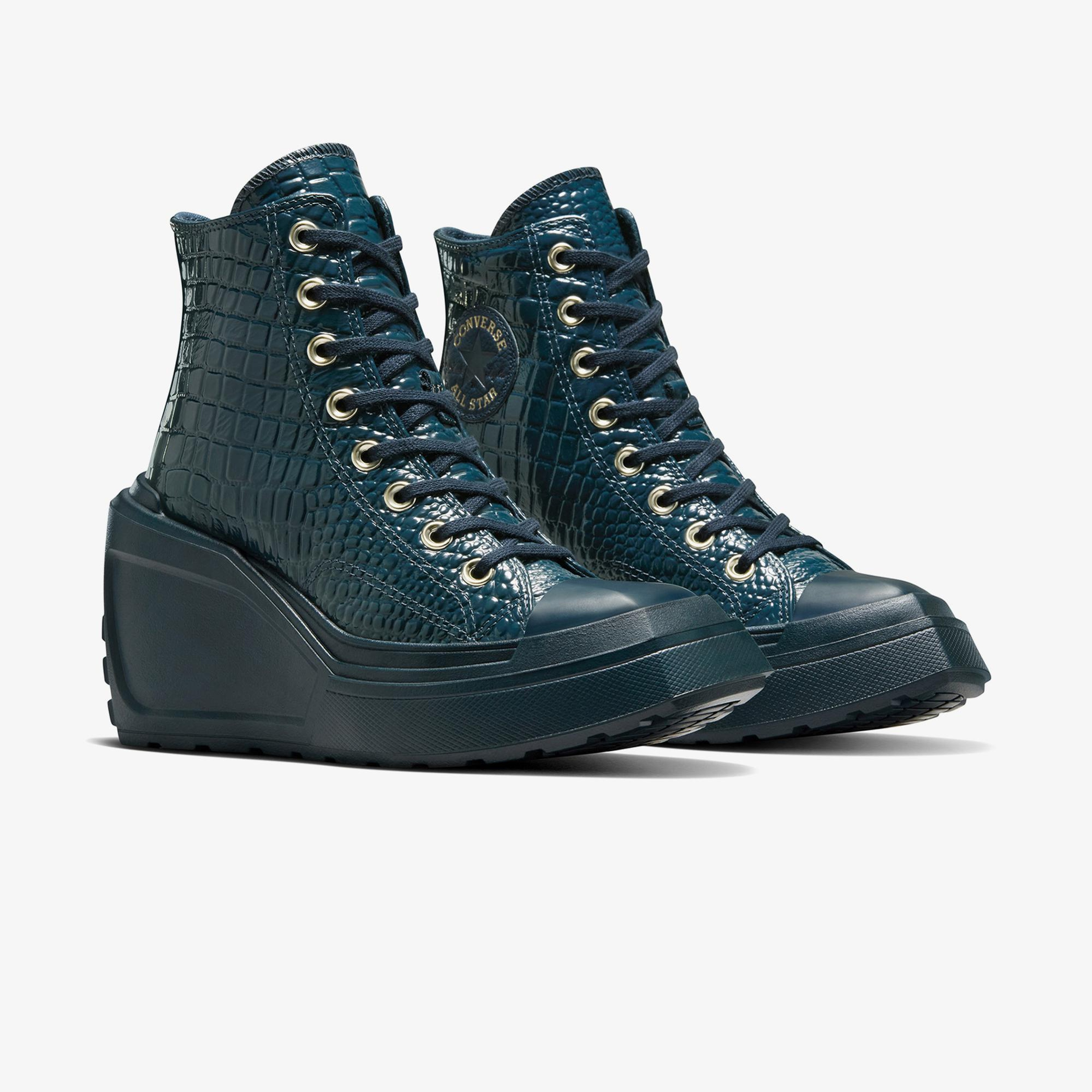 Converse Chuck 70 De Luxe Wedge Unisex Lacivert Deri Platform Sneaker