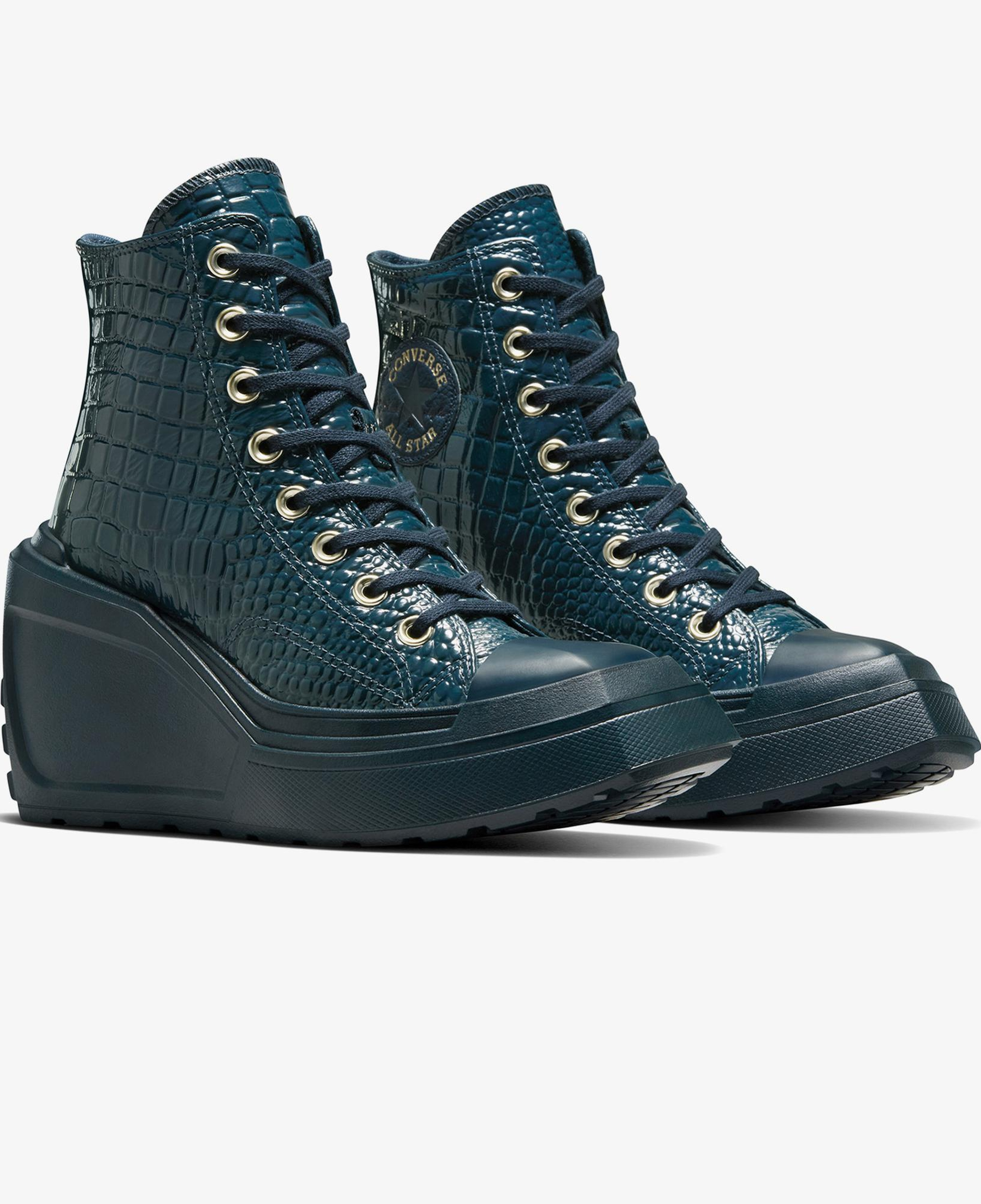 Converse Chuck 70 De Luxe Wedge Unisex Lacivert Deri Platform Sneaker