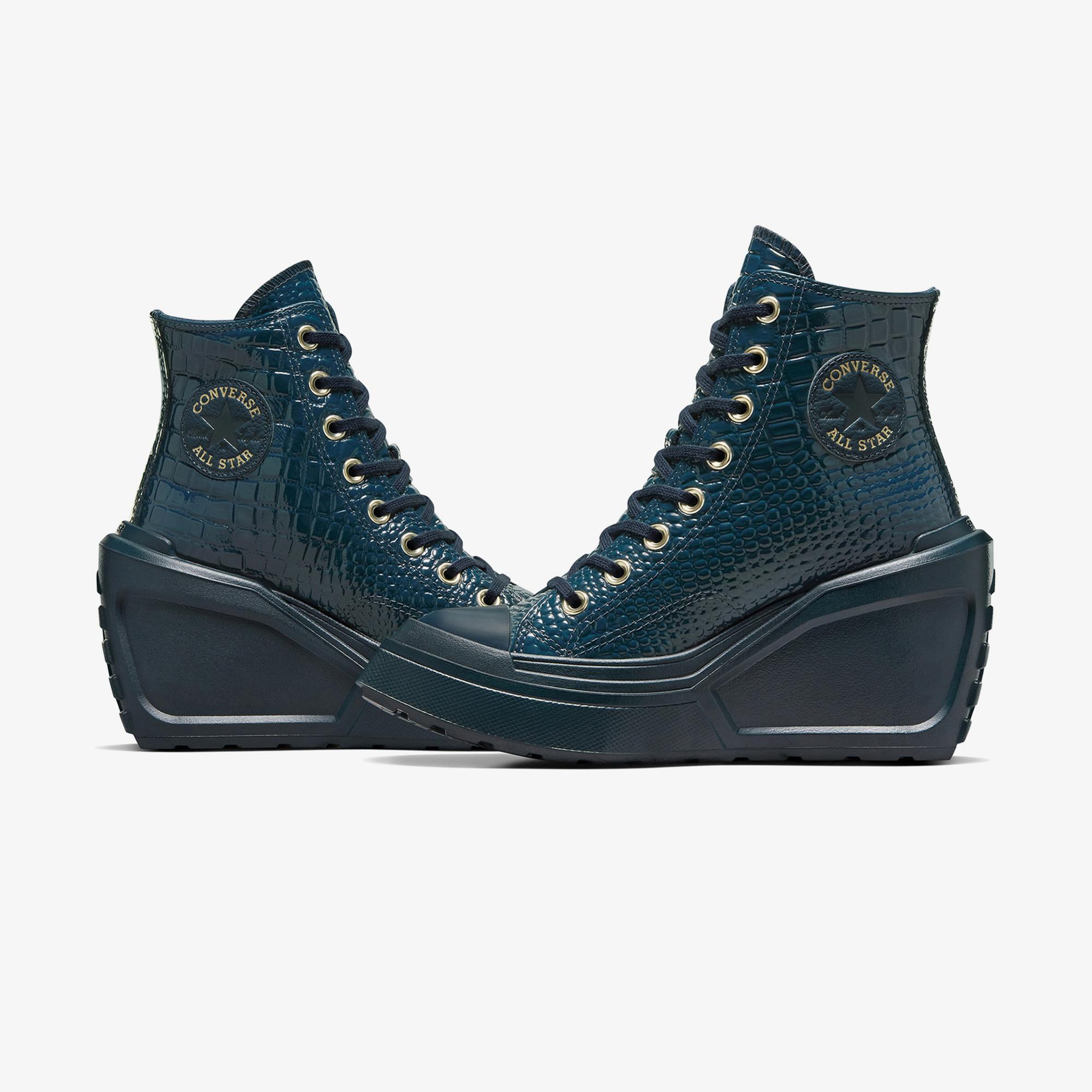 Converse Chuck 70 De Luxe Wedge Unisex Lacivert Deri Platform Sneaker