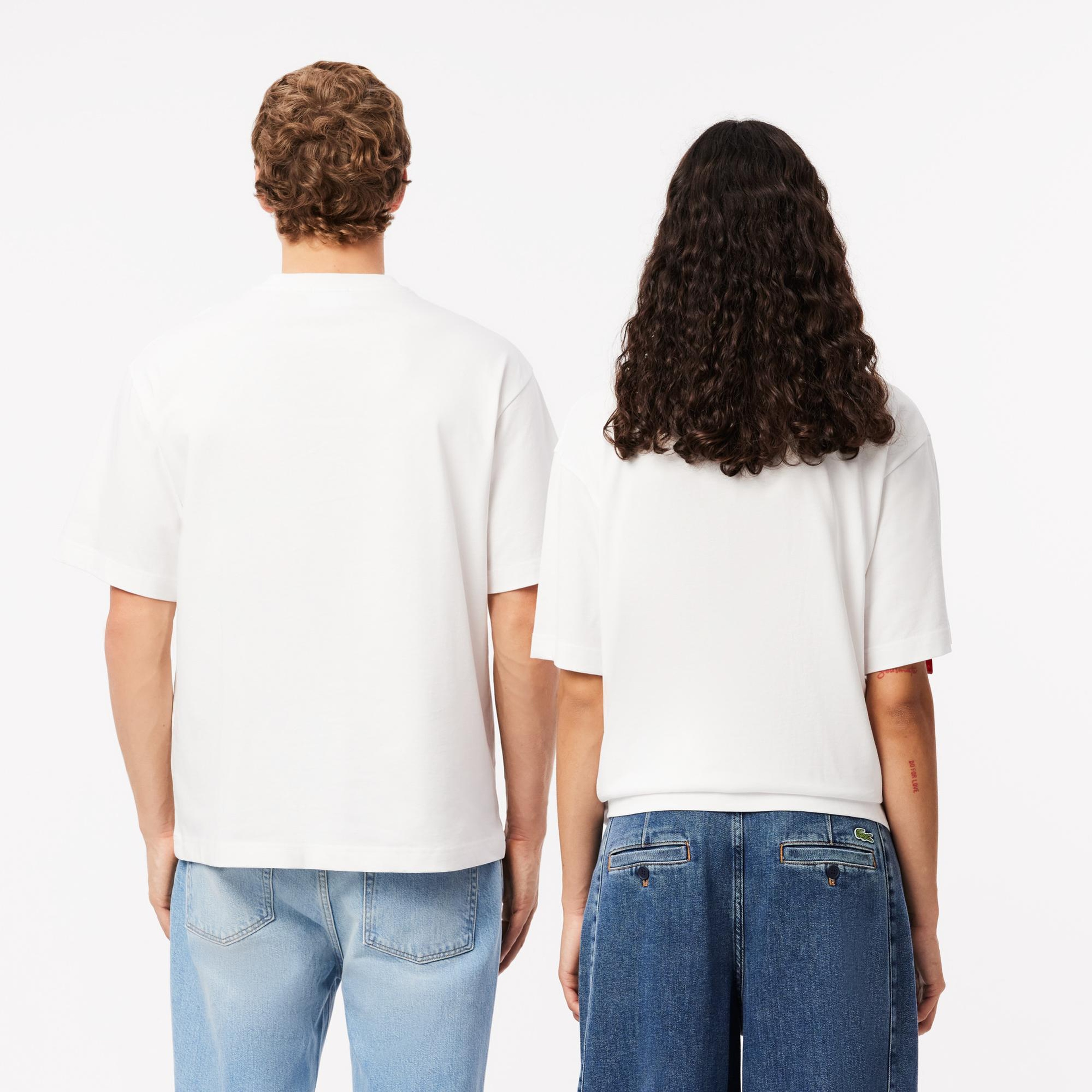 Lacoste Unisex Loose Fit Bisiklet Yaka Beyaz T-Shirt