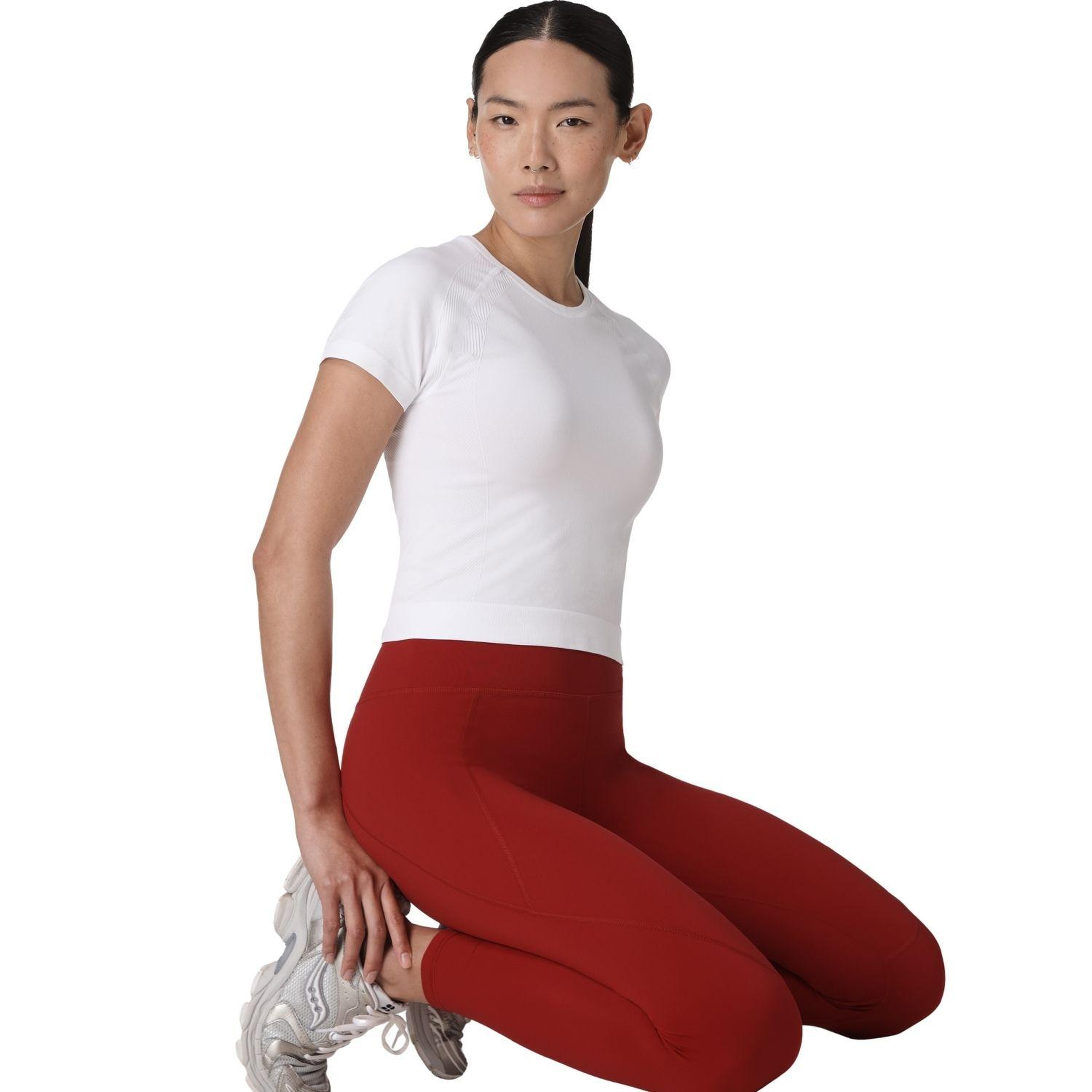 Sweaty Betty Athlete Crop Seamless Workout Kadın Beyaz Fitness Tişört