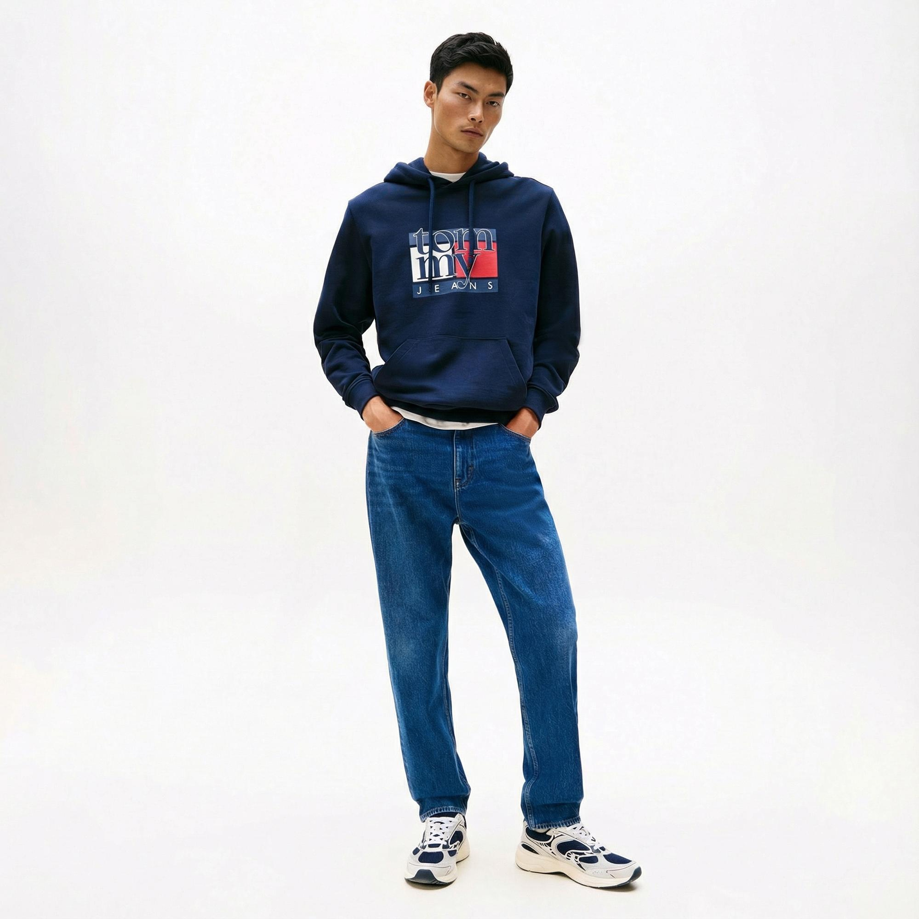 Tommy Hilfiger Twist Flag Erkek Lacivert Hoodie