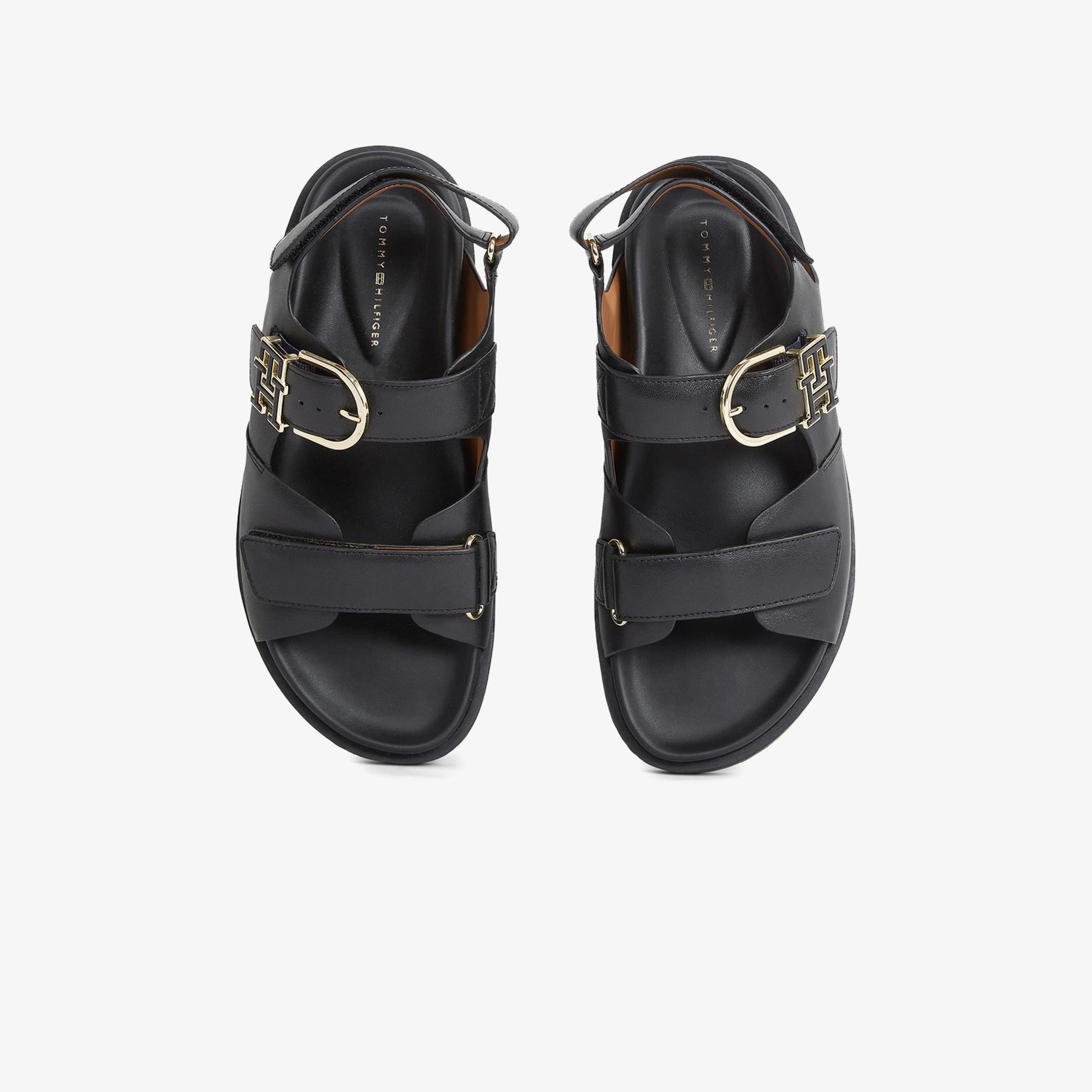 Tommy Hilfiger Leather Sporty Kadın Siyah Sandalet