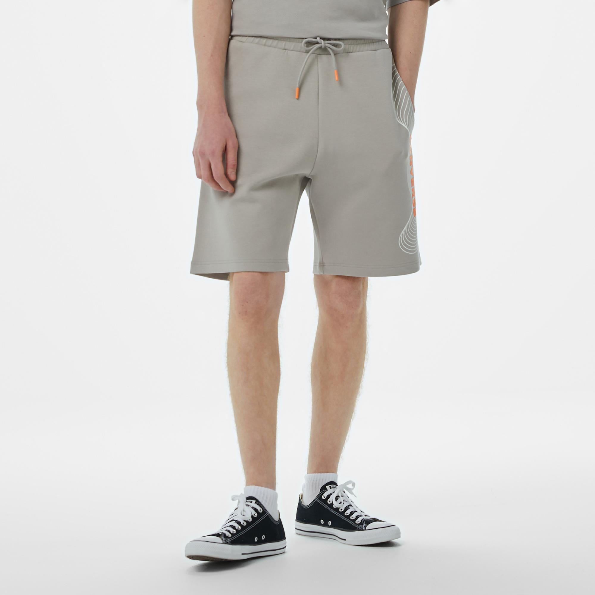 Converse Baskılı Erkek Oversize Fit Gri Şort