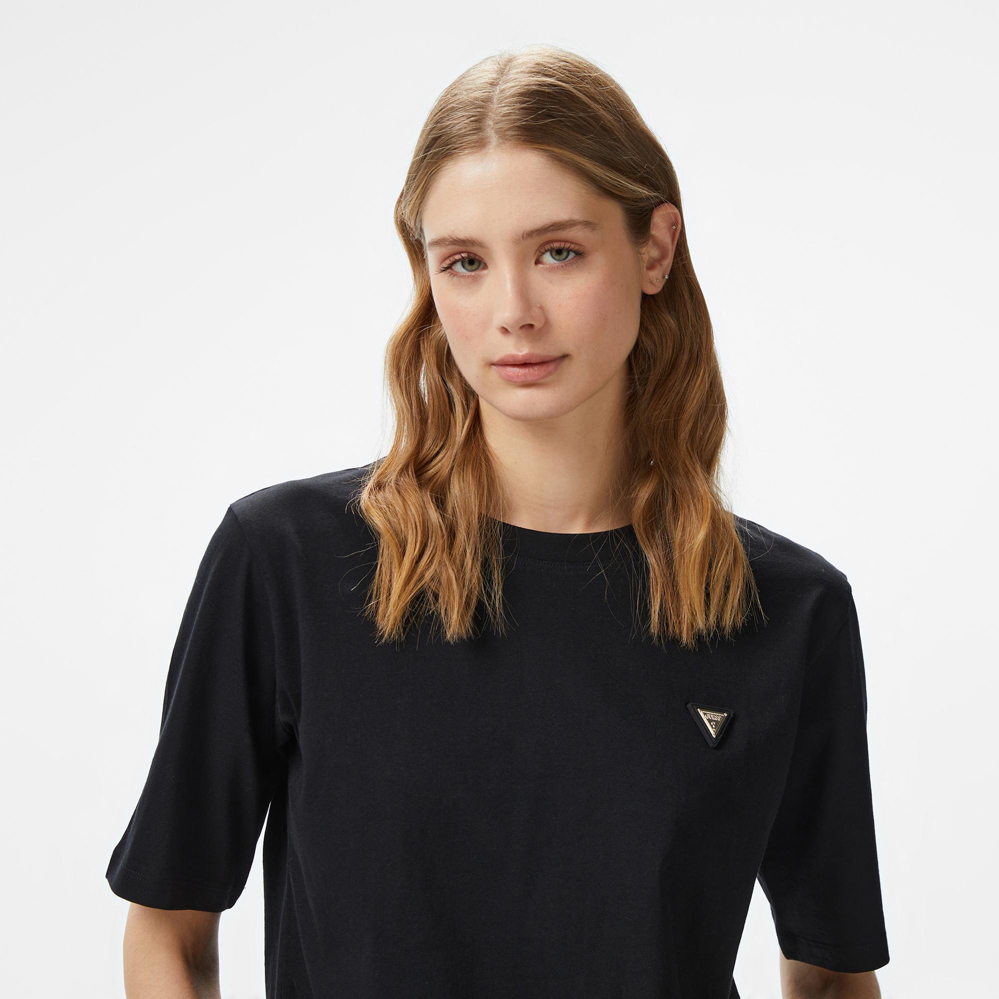 Guess Colette Boxy Mid Organic Stream Kadın Siyah T-Shirt