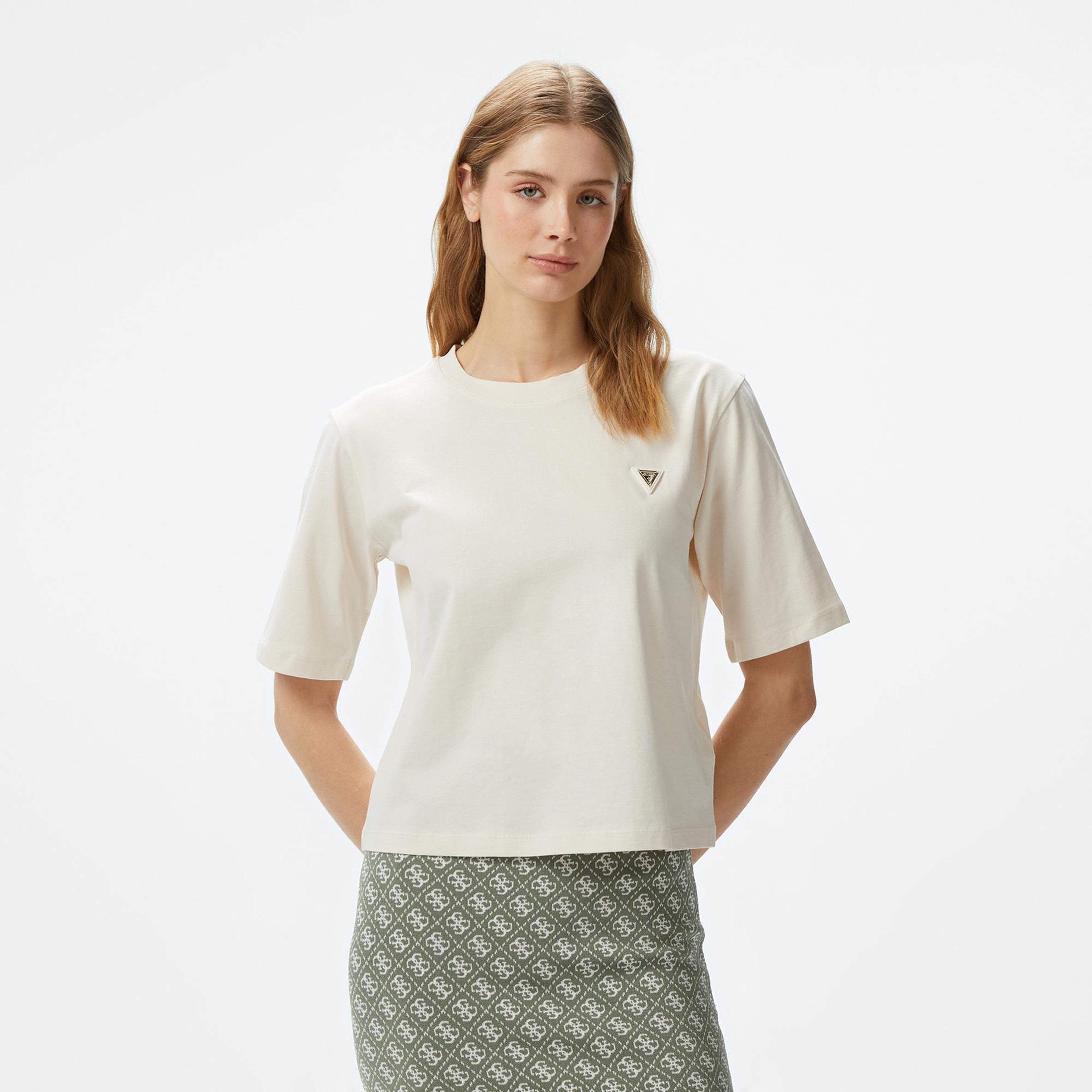 Guess Colette Boxy Mid Organic Stream Kadın Krem T-Shirt