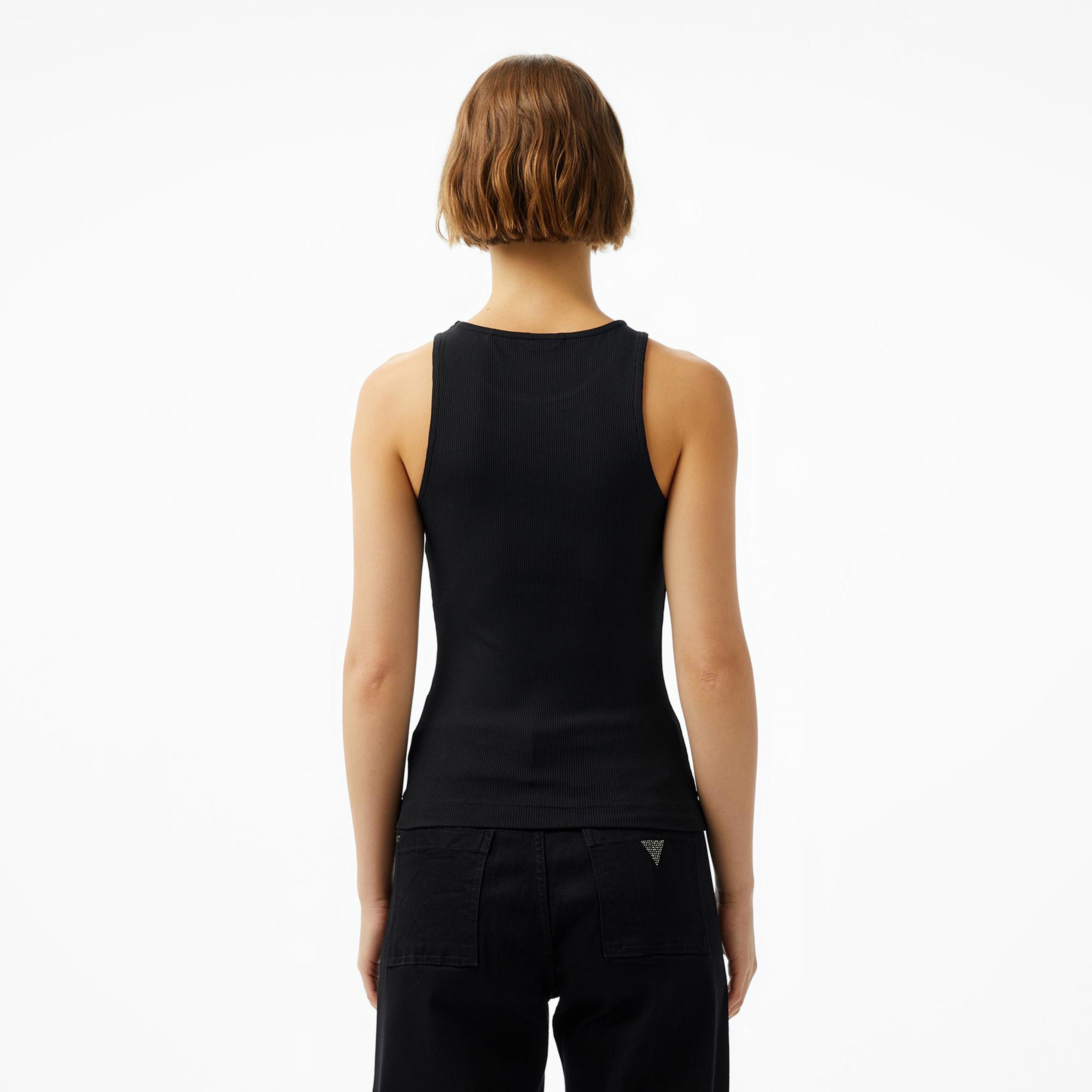 Guess New Round Kadın Siyah Kolsuz Kolsuz T-Shirt