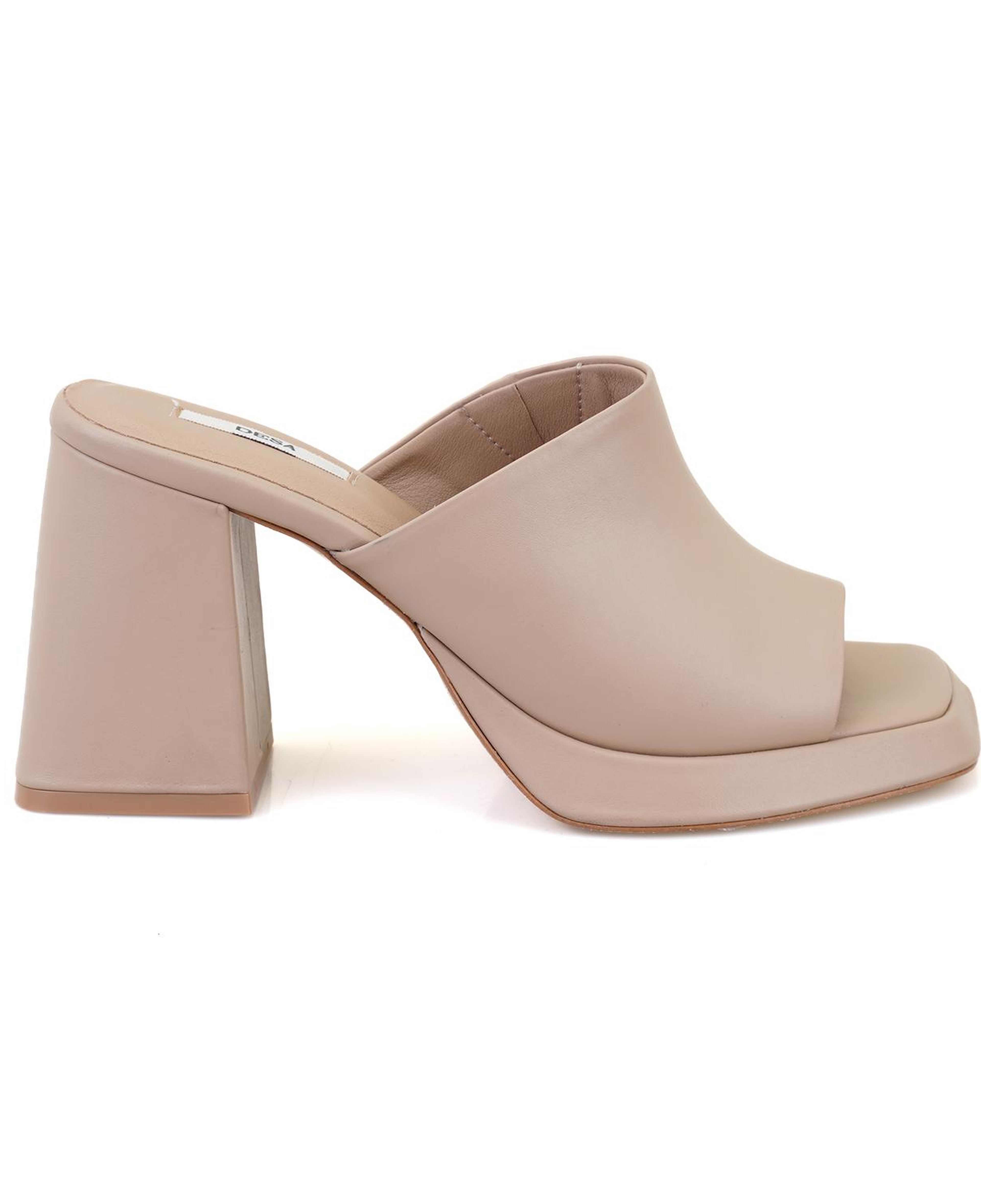 Kadın Bej Topuklu Napa Deri Terlik