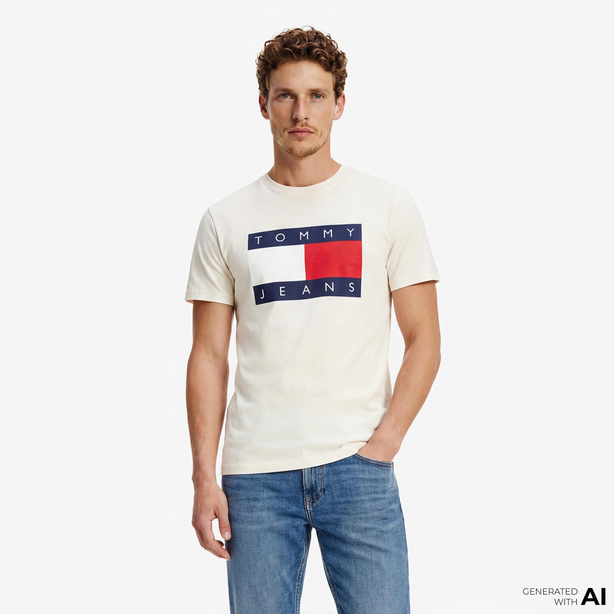 Tommy Hilfiger Flag Erkek Beyaz T-Shirt