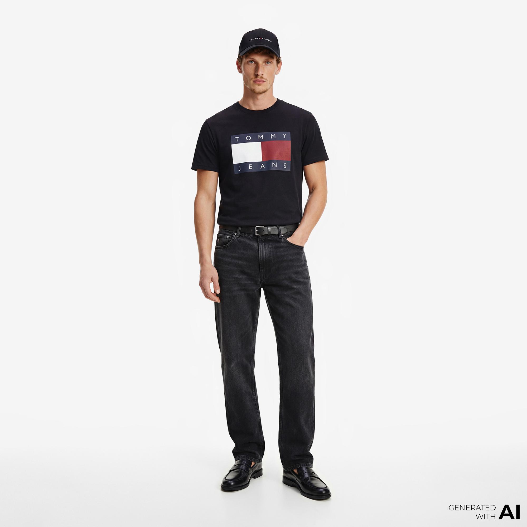 Tommy Hilfiger Flag Erkek Siyah T-Shirt