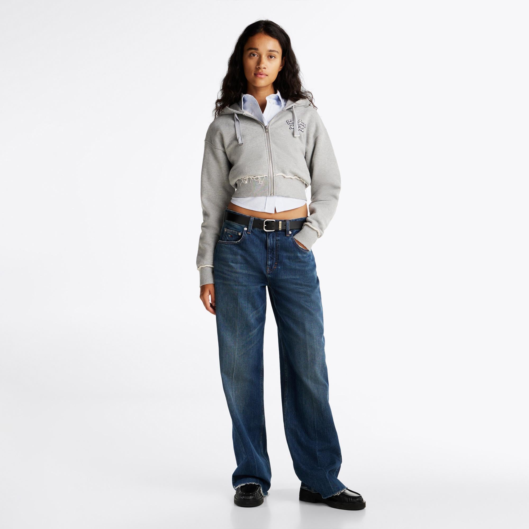 Tommy Jeans Prep Varsity Zip-Thru Kadın Gri Sweatshirt