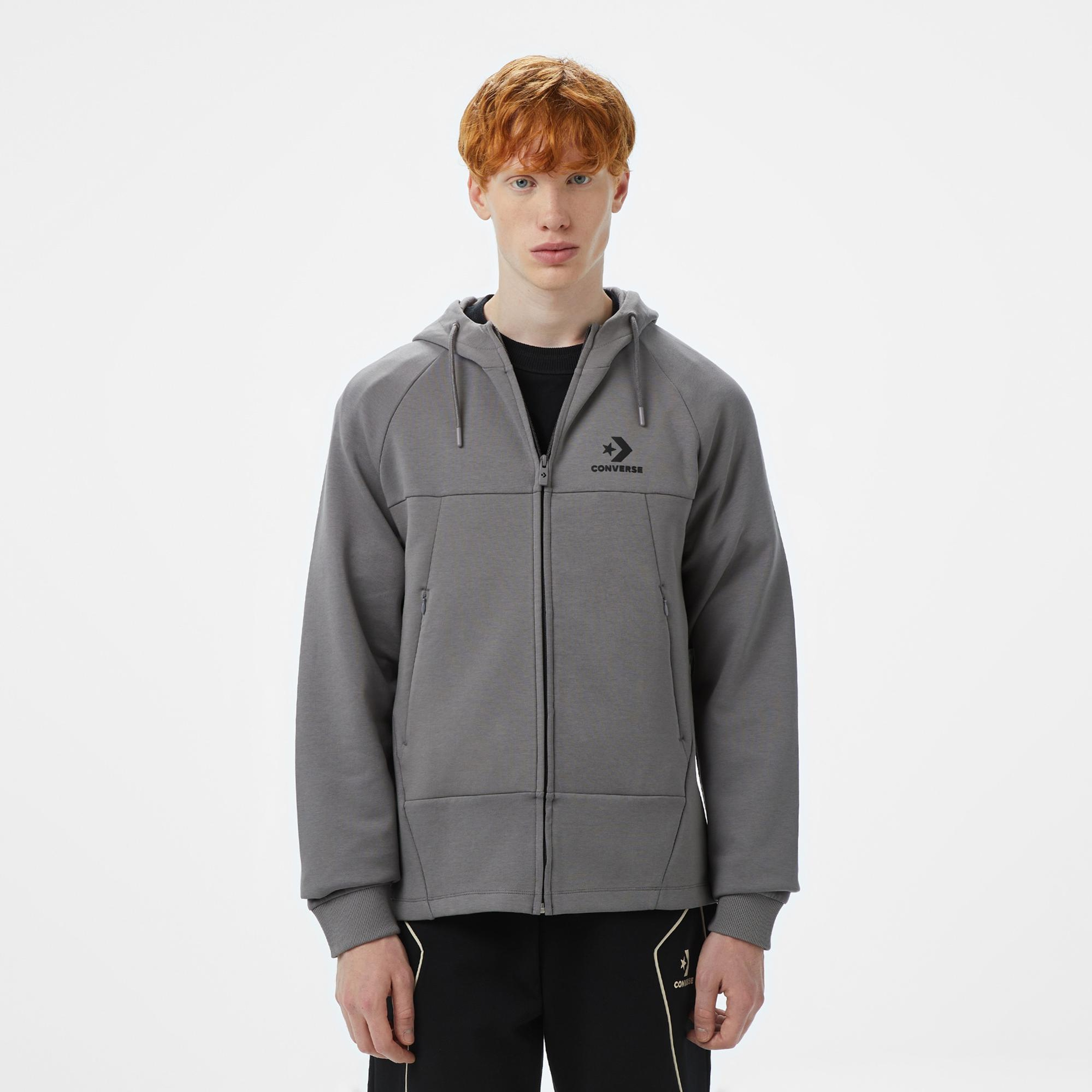 Converse Star Chevron Baskılı Regular Fit Erkek Gri Hoodie