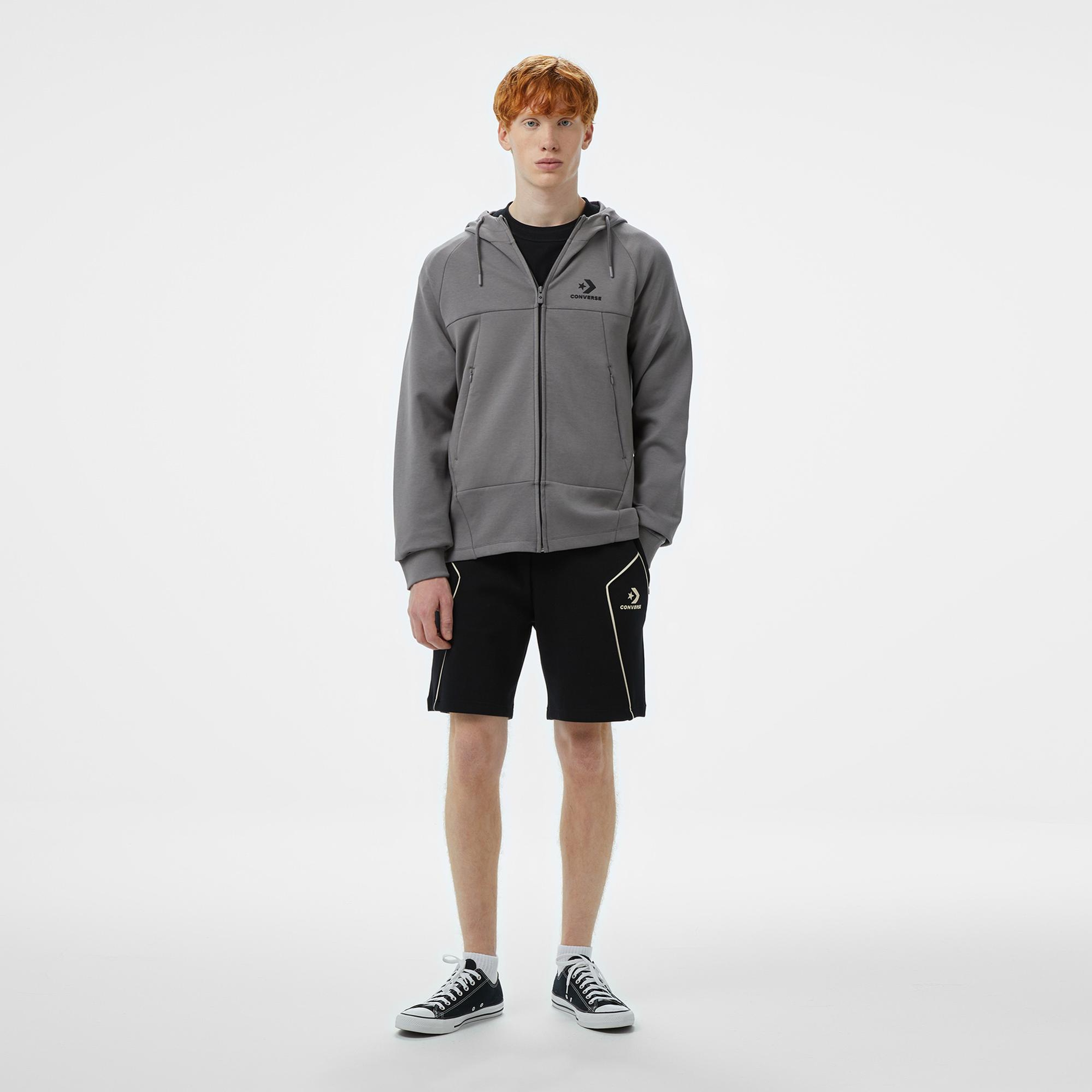 Converse Star Chevron Baskılı Regular Fit Erkek Gri Hoodie