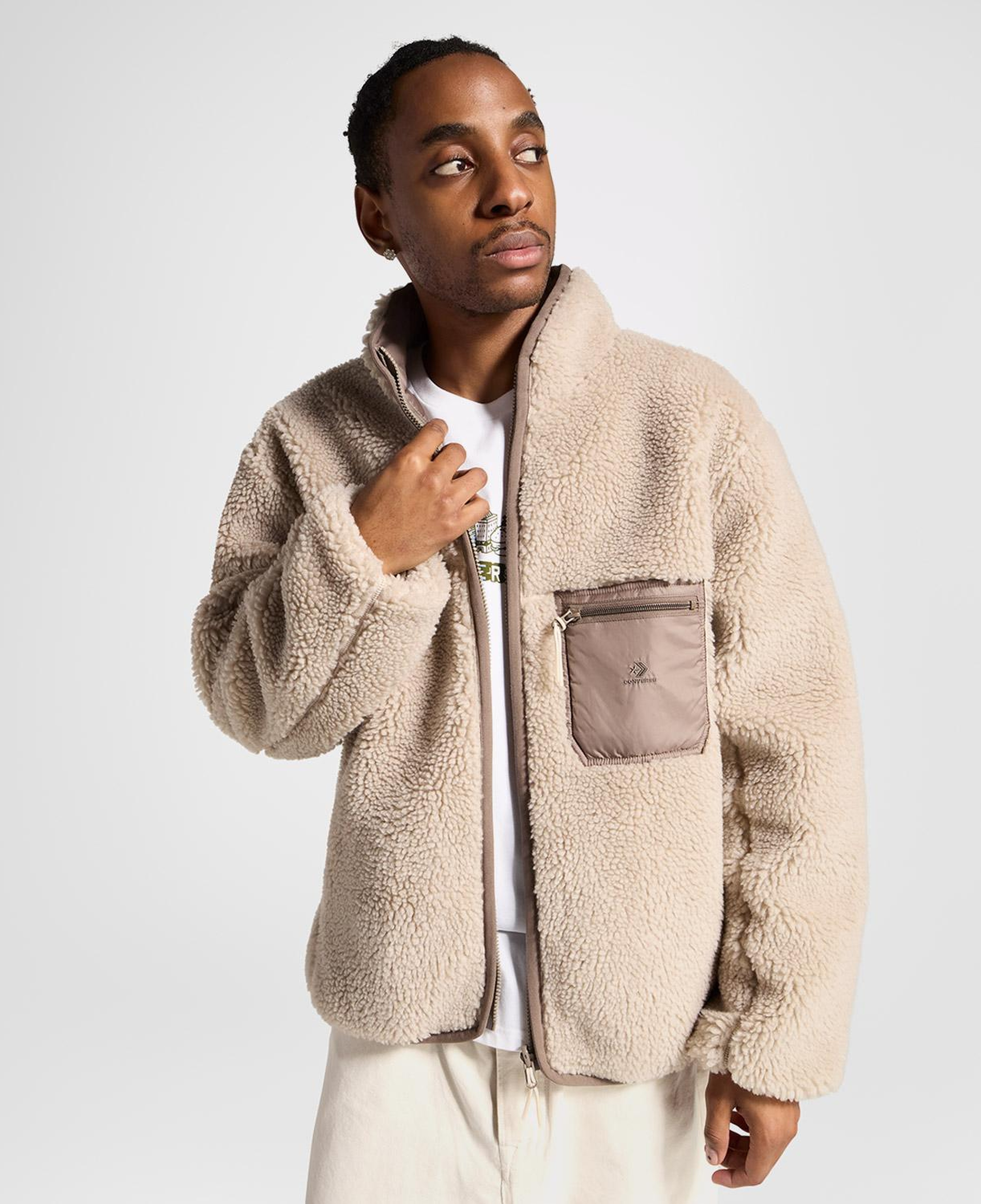 Converse Erkek Dik Yaka Çift Taraflı Bej Mont