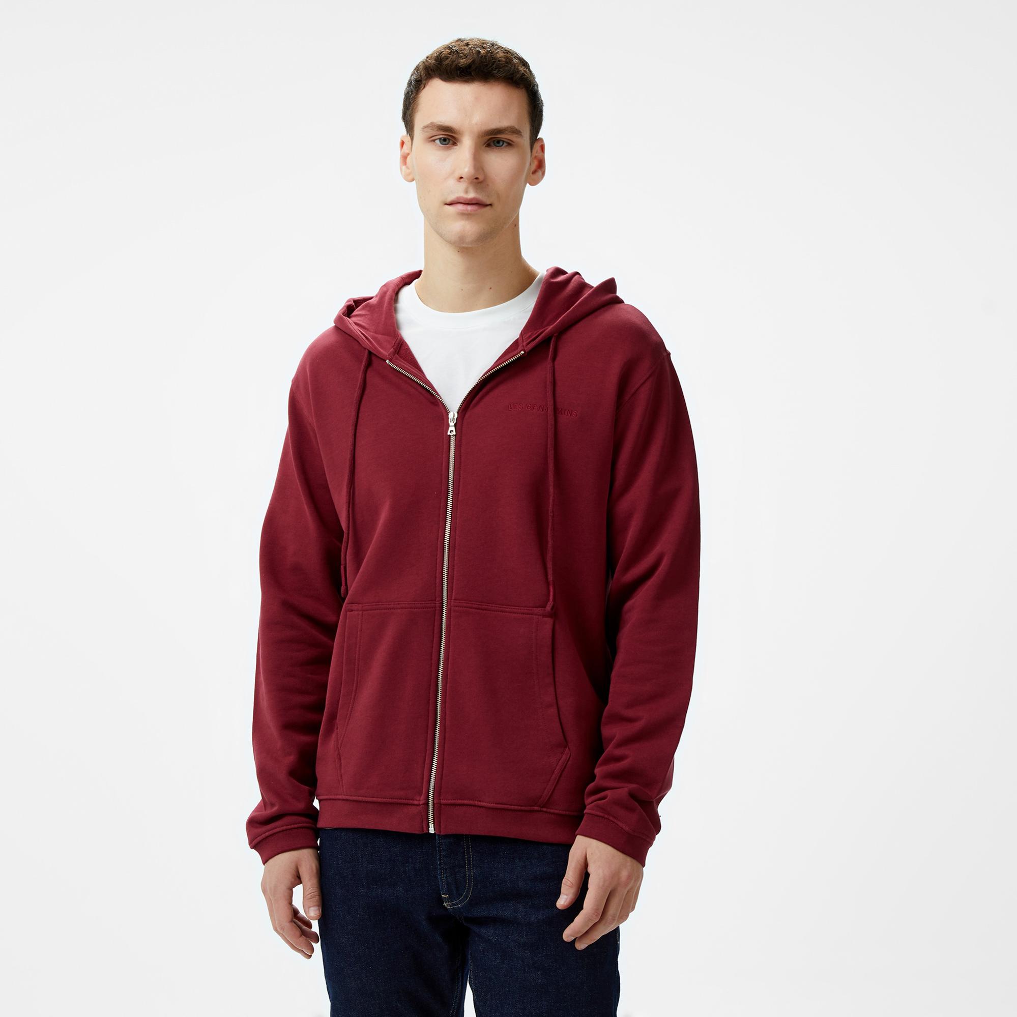 Les Benjamins Zip 301 Erkek Bordo Hoodie
