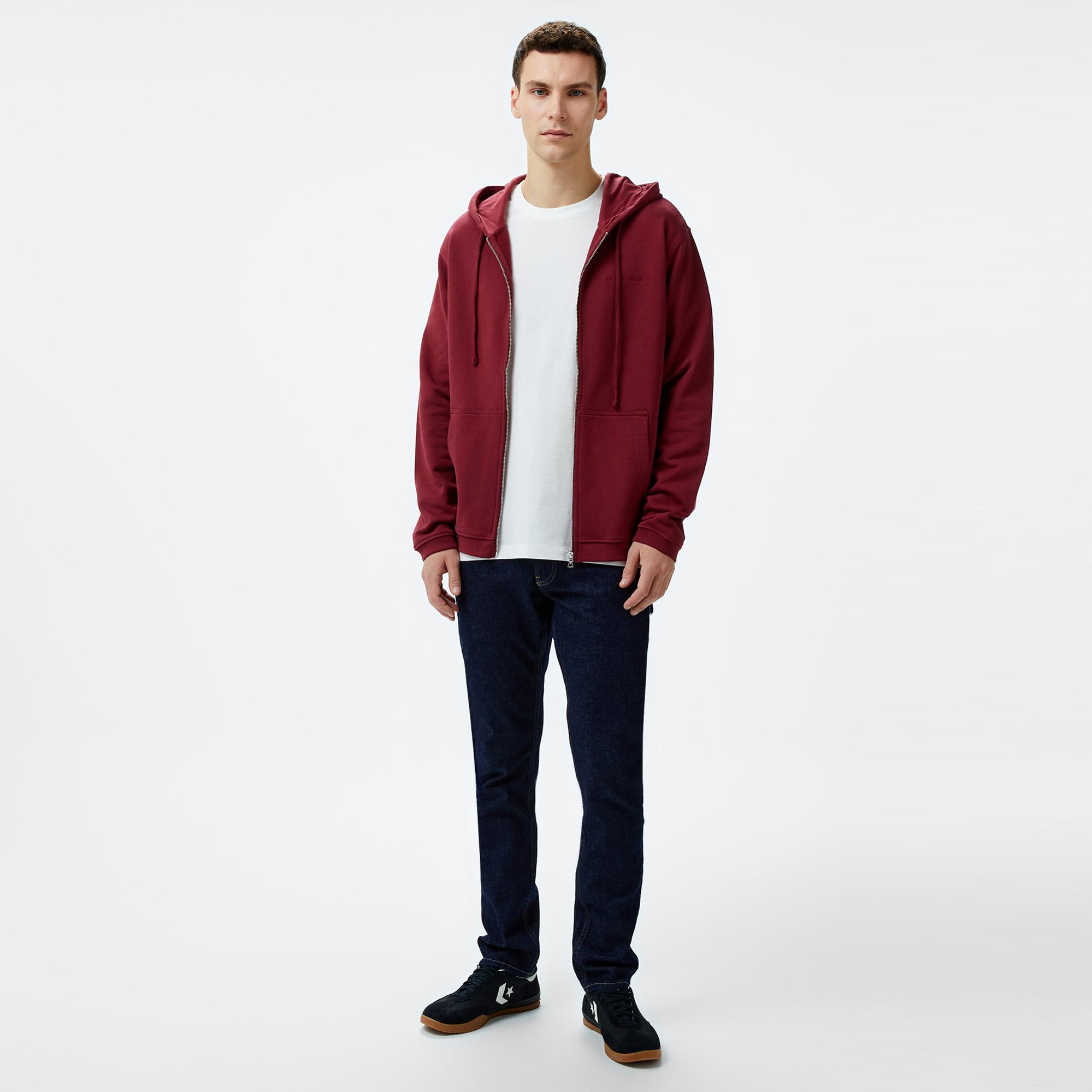 Les Benjamins Zip 301 Erkek Bordo Hoodie