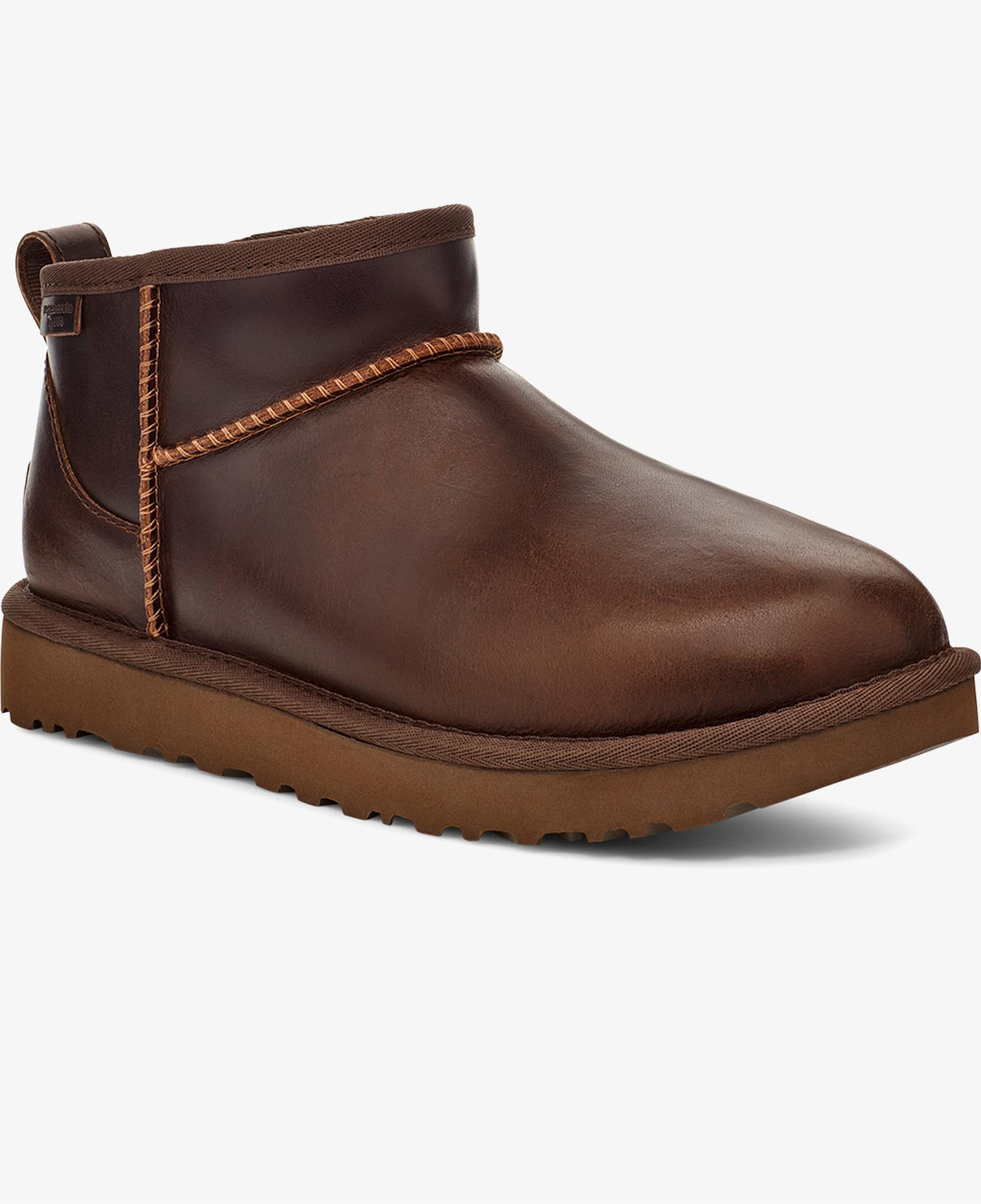 UGG Classic Ultra Mini Leather Regen Kadın Koyu Kahverengi Bot